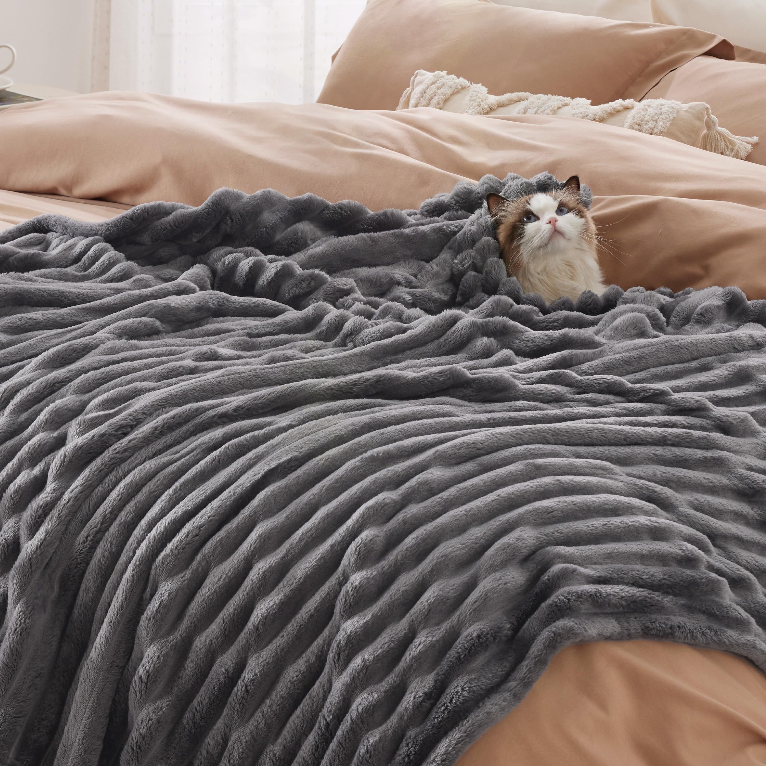 Foto 4 | Manta Bedsure Forro Polar de Franela Gris California Tamaño King - Venta Internacional