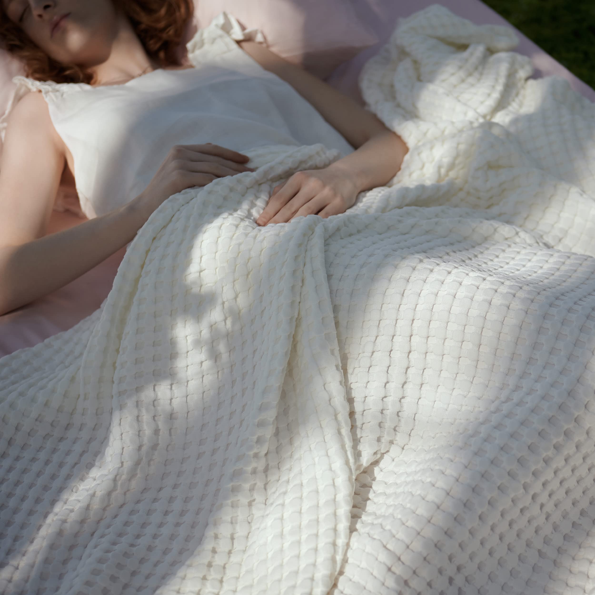 Foto 1 | Manta Bedsure Cooling De Algodón Con Forma De Gofre, Tamaño Queen, Color Marfil - Venta Internacional.