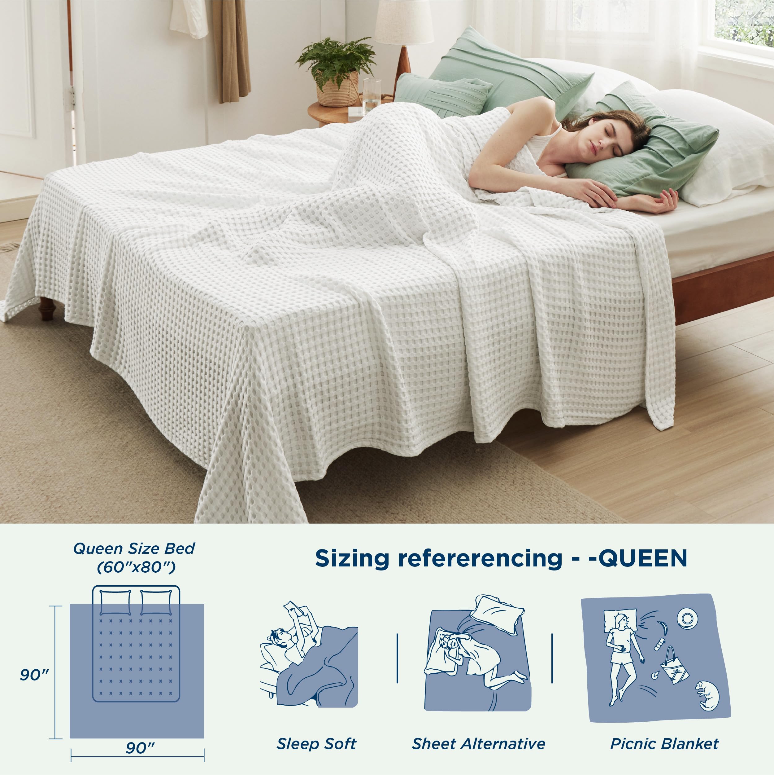 Foto 5 pulgar | Manta Bedsure Cooling De Algodón Con Forma De Gofre, Tamaño Queen, Color Marfil - Venta Internacional.