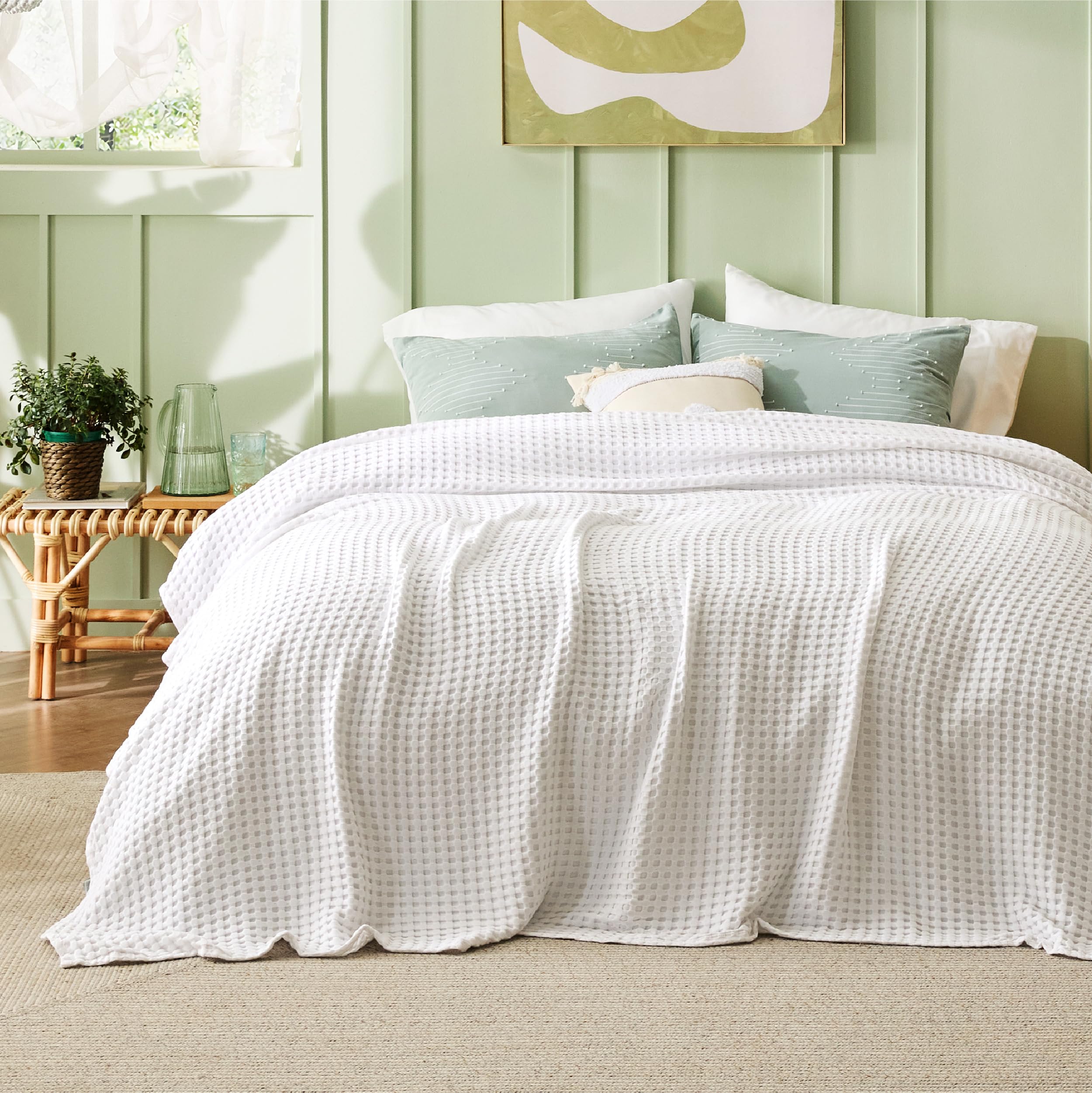 Foto 6 | Manta Bedsure Cooling De Algodón Con Forma De Gofre, Tamaño Queen, Color Marfil - Venta Internacional.