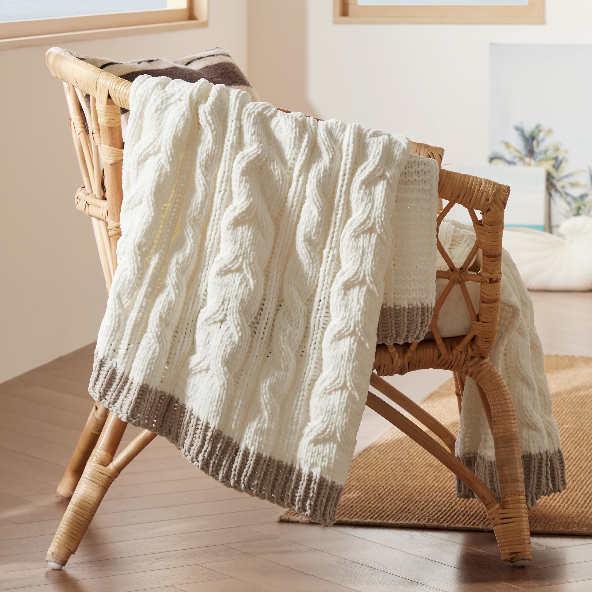 Foto 2 | Manta Bedsure De Punto Grueso De Chenilla Trenzada, Color Crema - Venta Internacional.