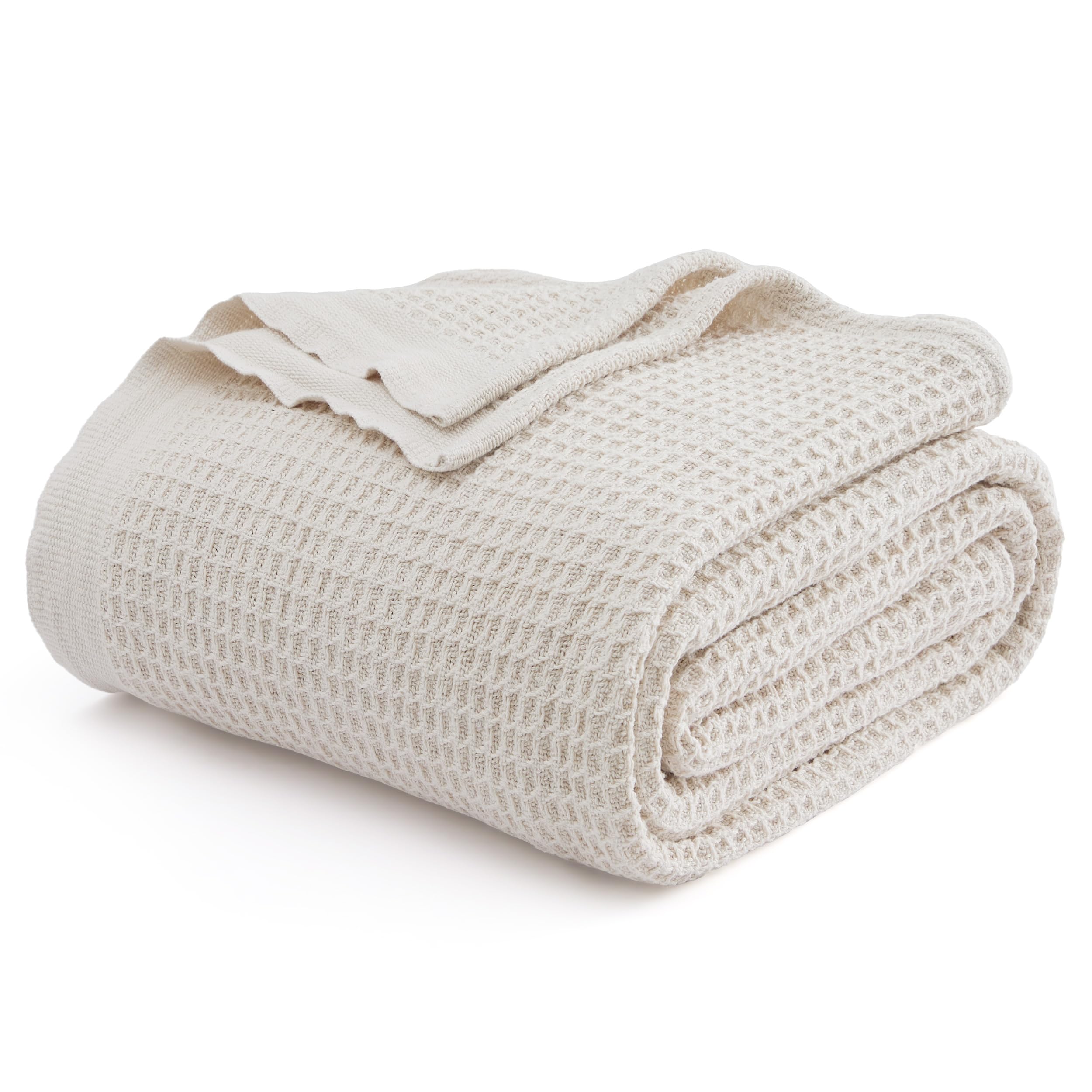 Manta De Cama, 100% Algodón, Tejido Gofrado, Tamaño King, Color Beige Claro - Venta Internacional.