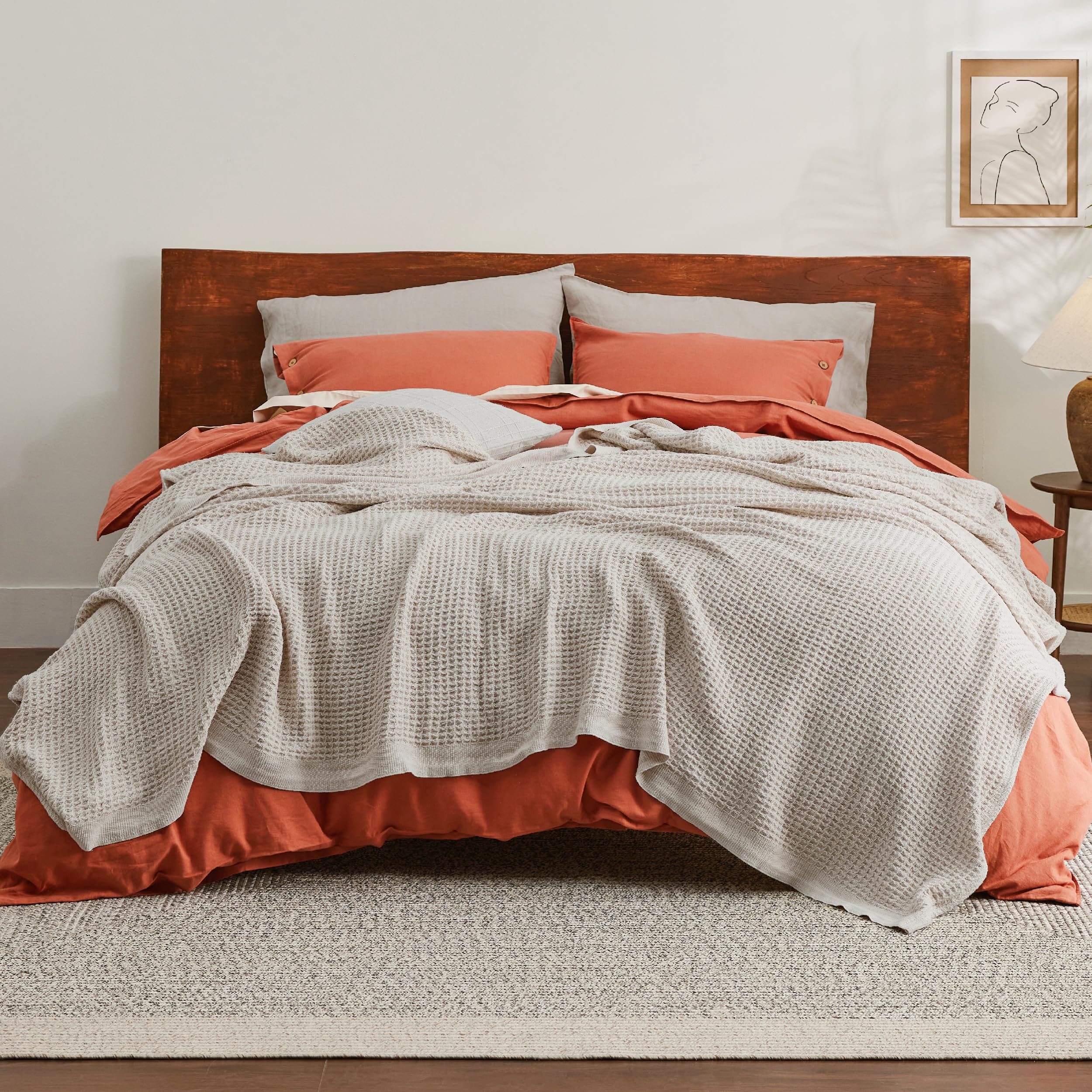 Foto 4 pulgar | Manta De Cama, 100% Algodón, Tejido Gofrado, Tamaño King, Color Beige Claro - Venta Internacional.