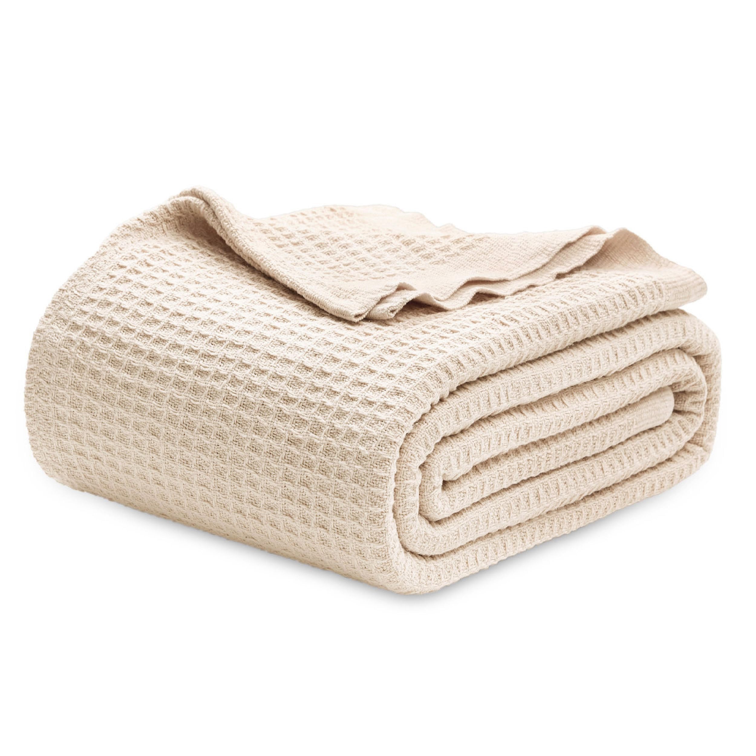Manta Para Cama, 100% Algodón, Tejido Gofrado, Tamaño King, Color Beige - Venta Internacional.
