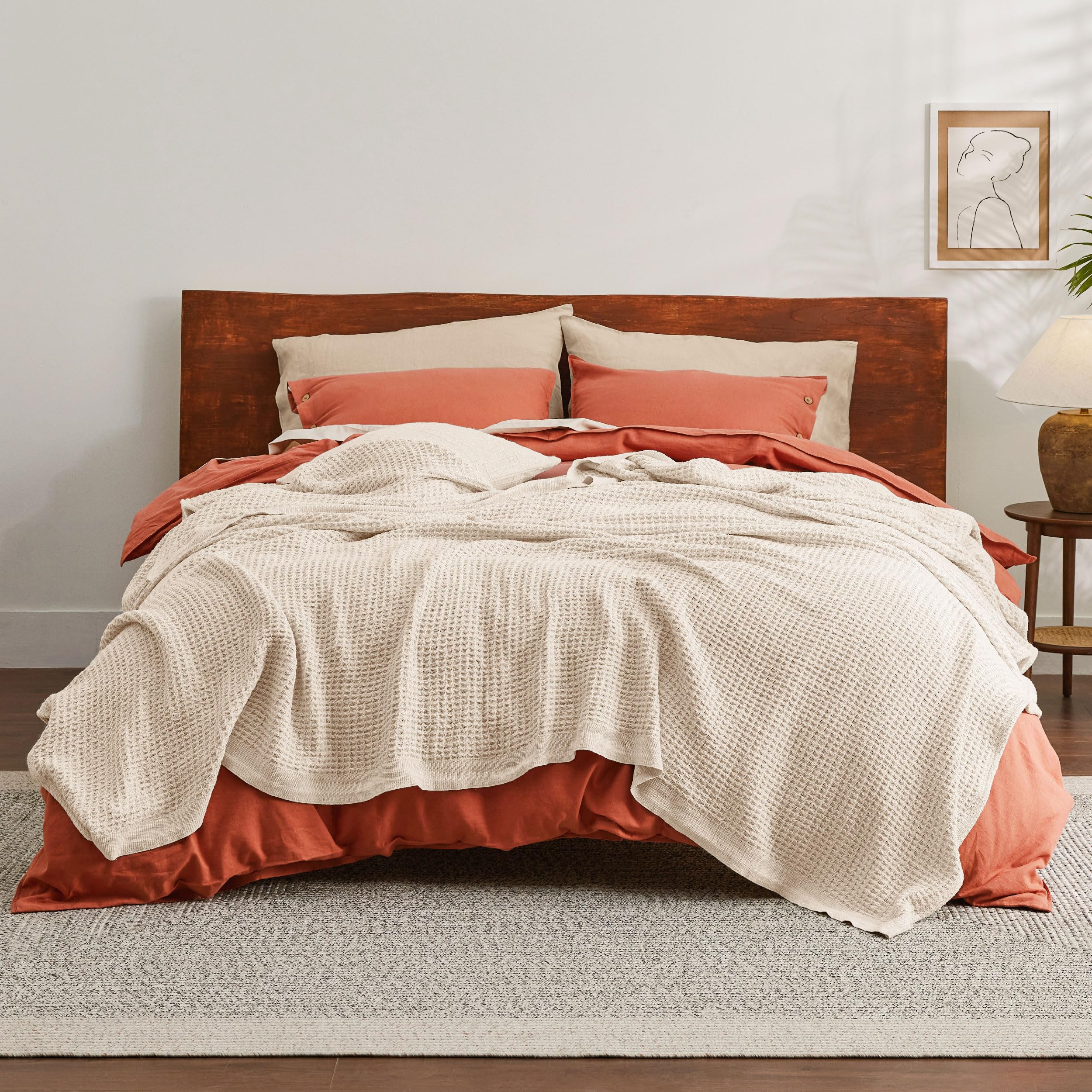 Foto 4 pulgar | Manta Para Cama, 100% Algodón, Tejido Gofrado, Tamaño King, Color Beige - Venta Internacional.