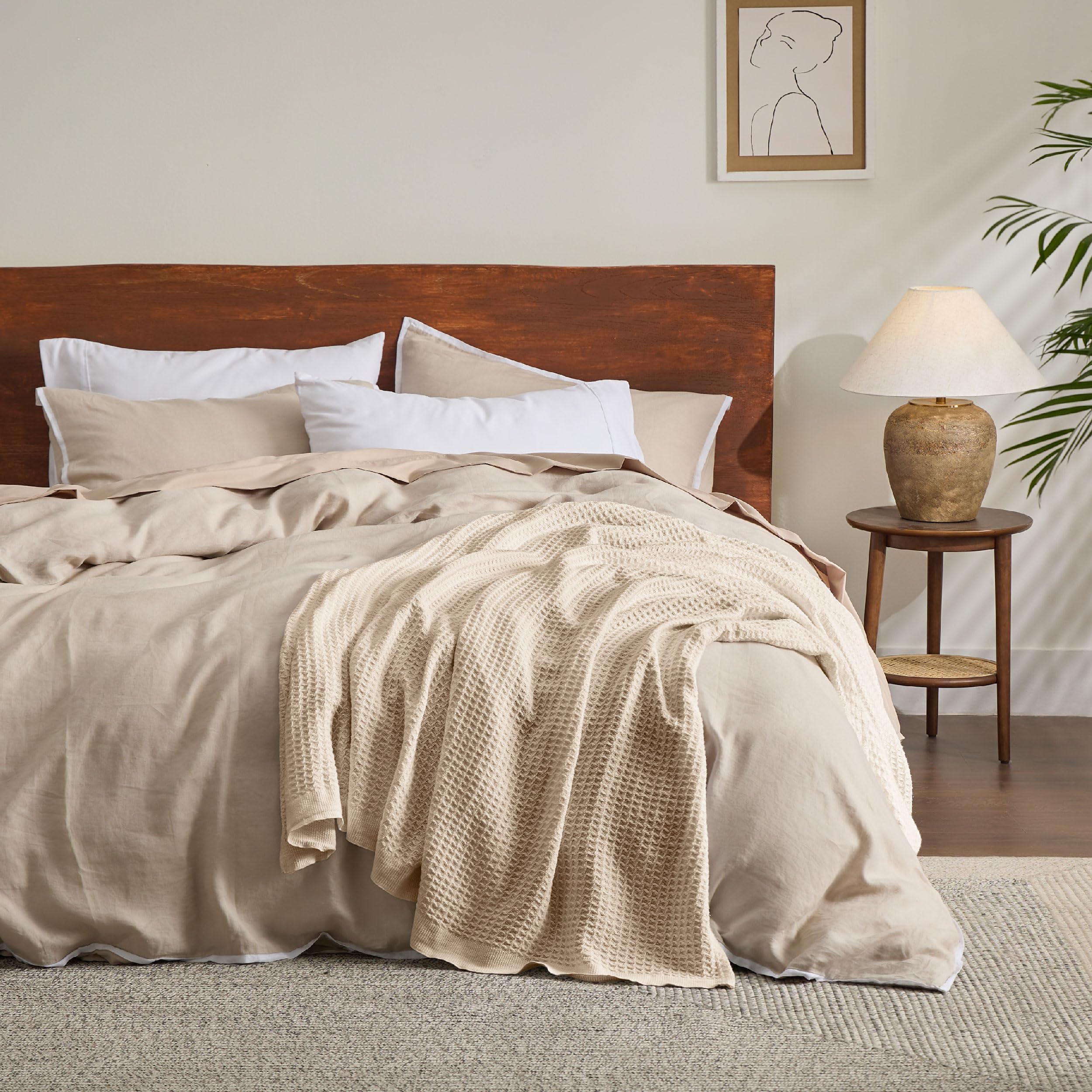 Foto 8 pulgar | Manta Para Cama, 100% Algodón, Tejido Gofrado, Tamaño King, Color Beige - Venta Internacional.