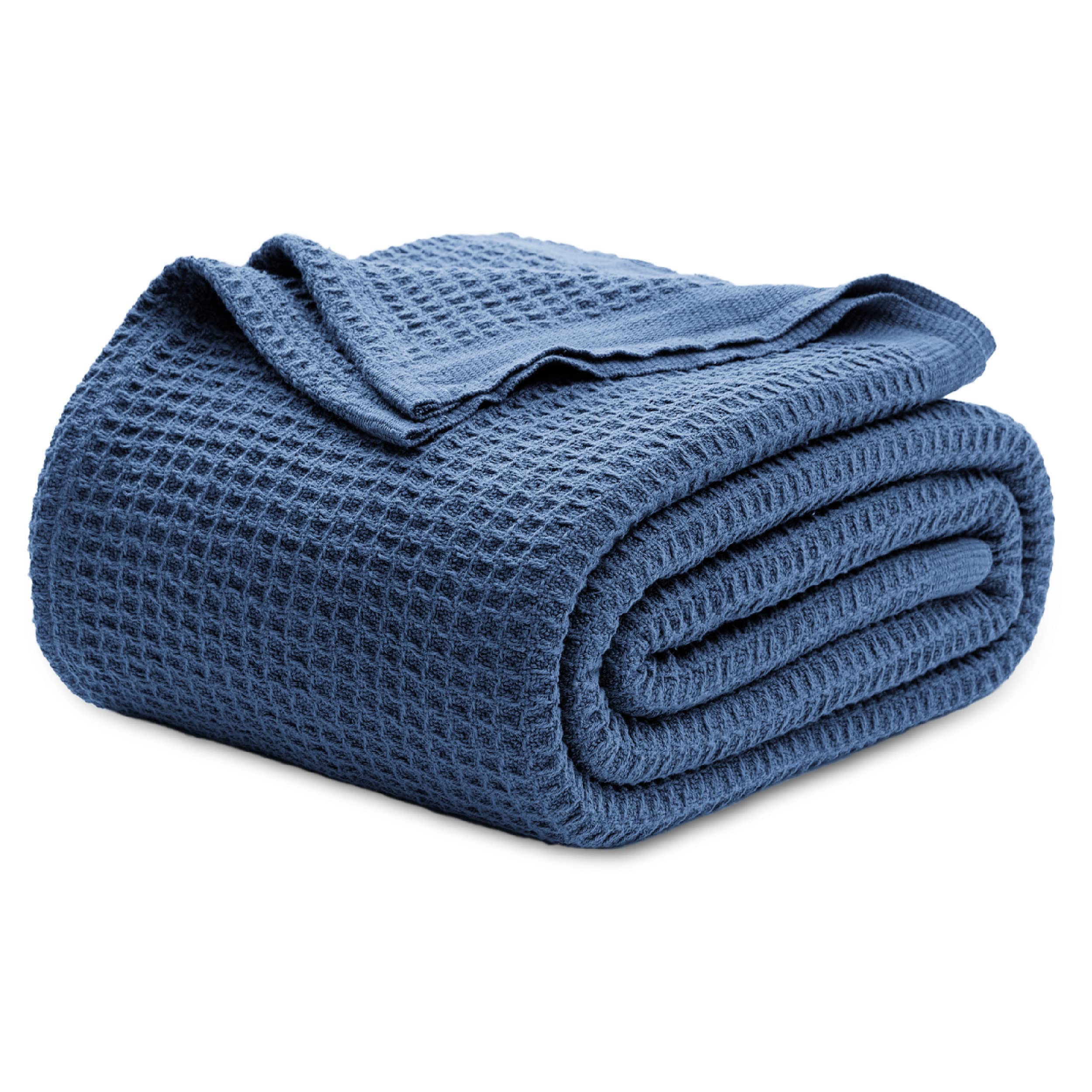 Manta Bedsure, 100% Algodón, Tejido Gofrado, Tamaño Queen, Azul Marino - Venta Internacional.