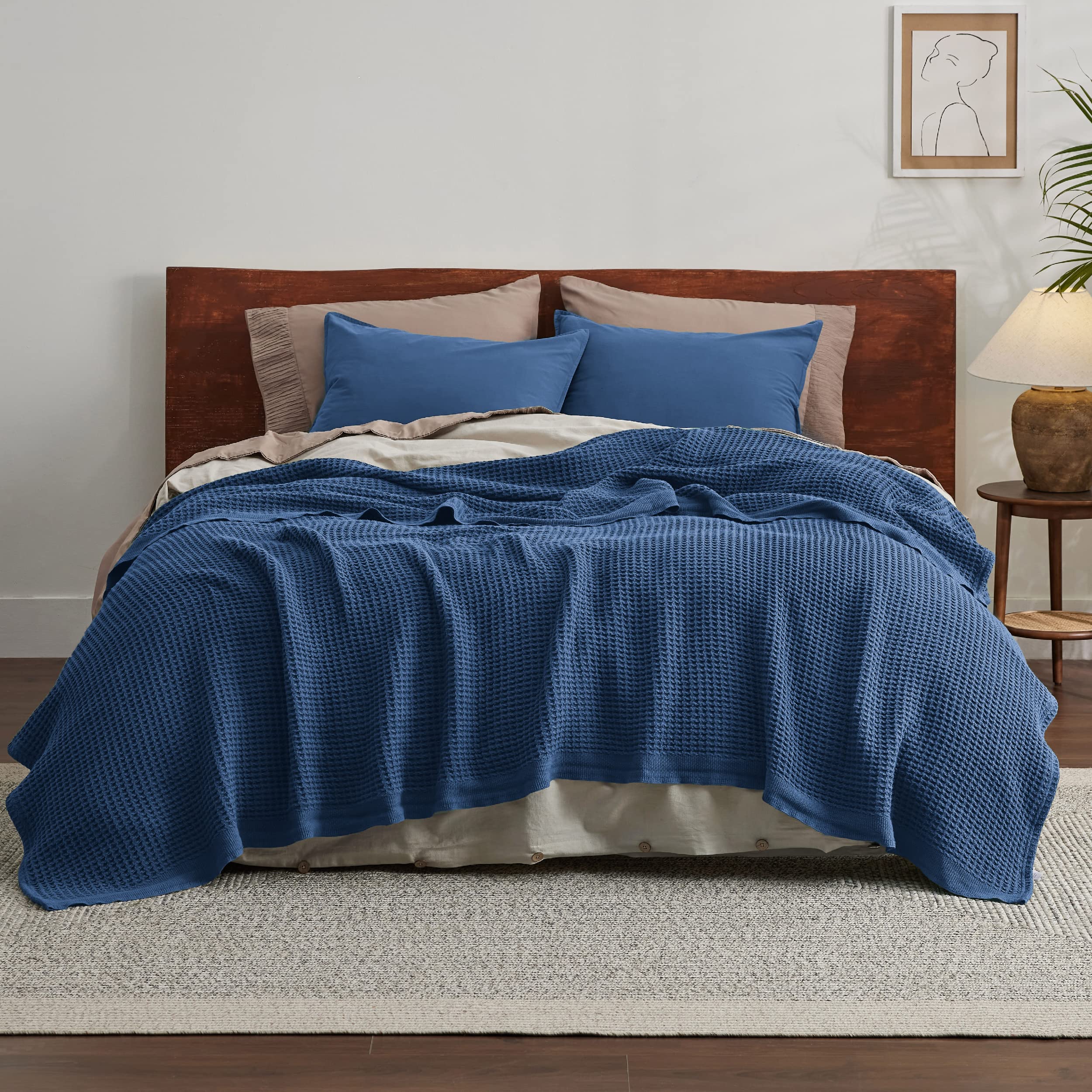 Foto 4 pulgar | Manta Bedsure, 100% Algodón, Tejido Gofrado, Tamaño Queen, Azul Marino - Venta Internacional.