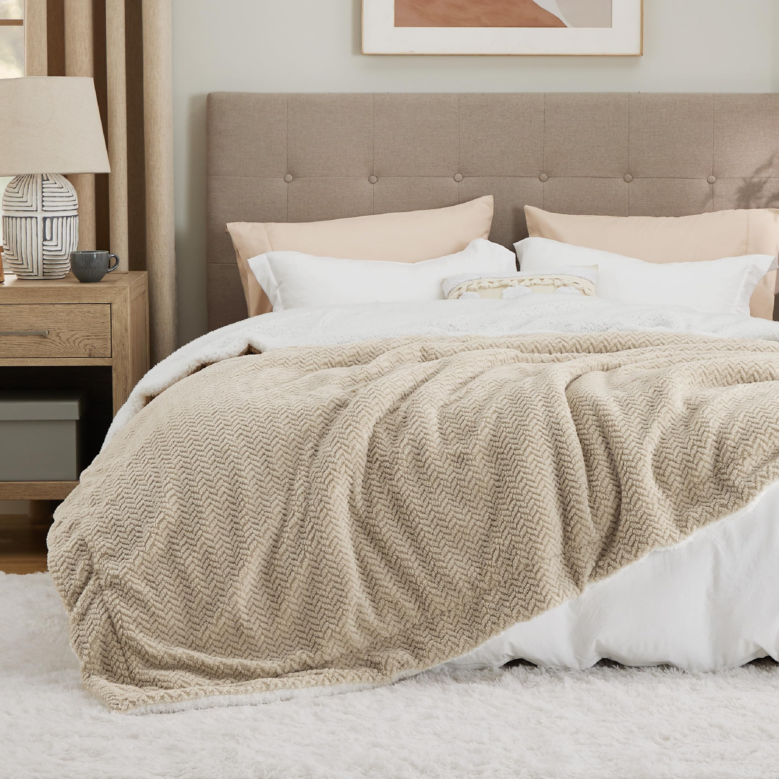 Foto 3 pulgar | Manta Bedsure Sherpa De Forro Polar King Size En Espiga, Color Beige - Venta Internacional.