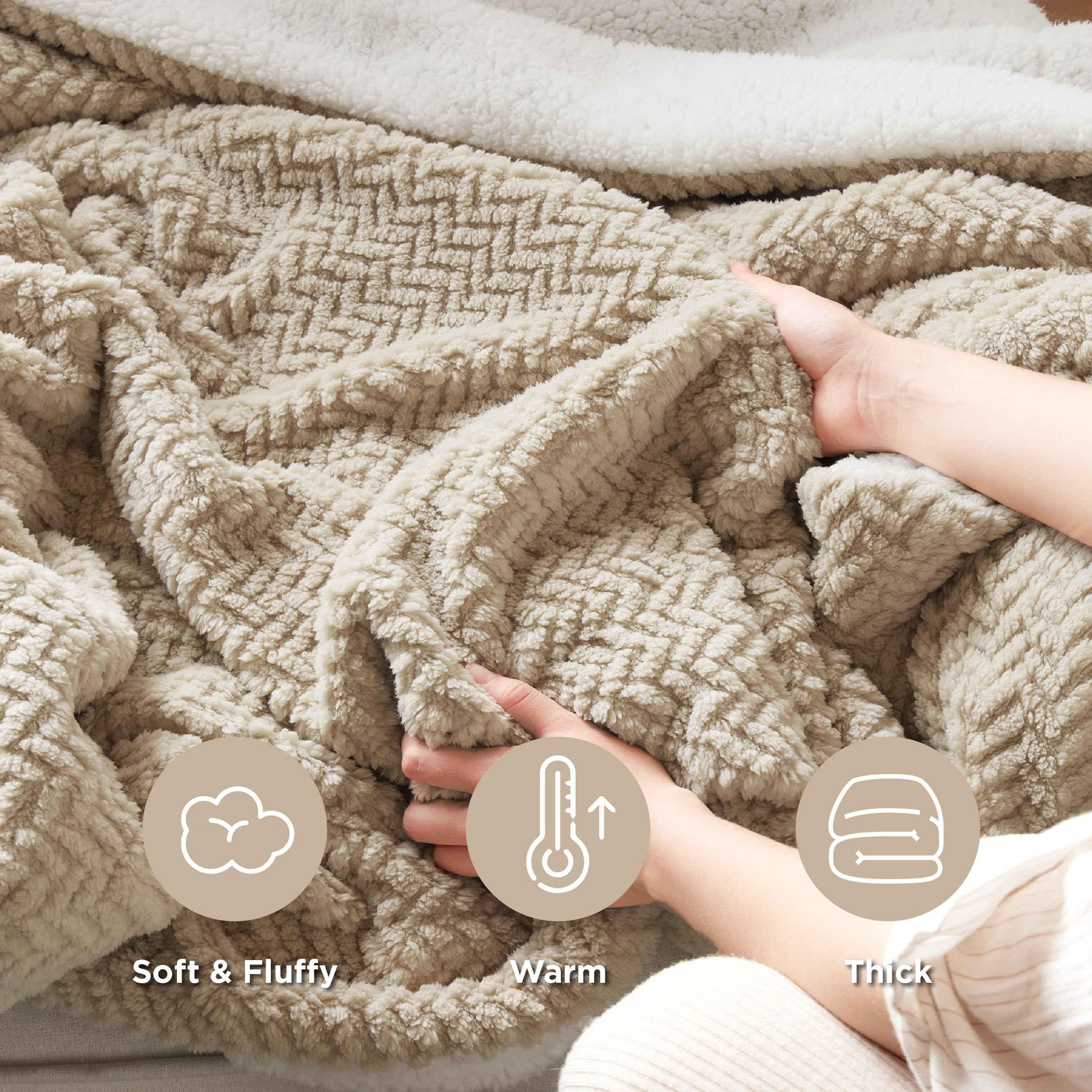 Foto 6 pulgar | Manta Bedsure Sherpa De Forro Polar King Size En Espiga, Color Beige - Venta Internacional.