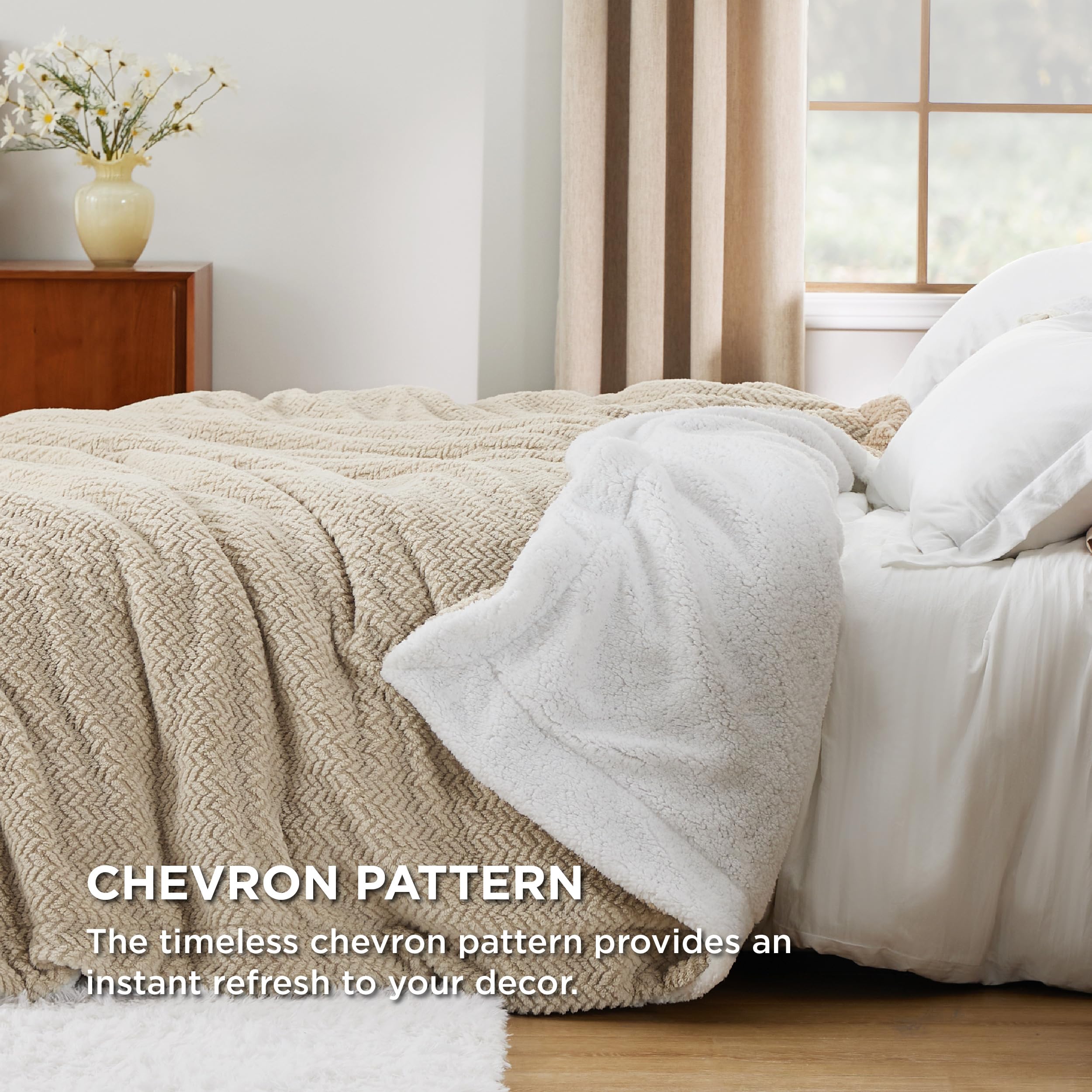 Foto 7 pulgar | Manta Bedsure Sherpa De Forro Polar King Size En Espiga, Color Beige - Venta Internacional.