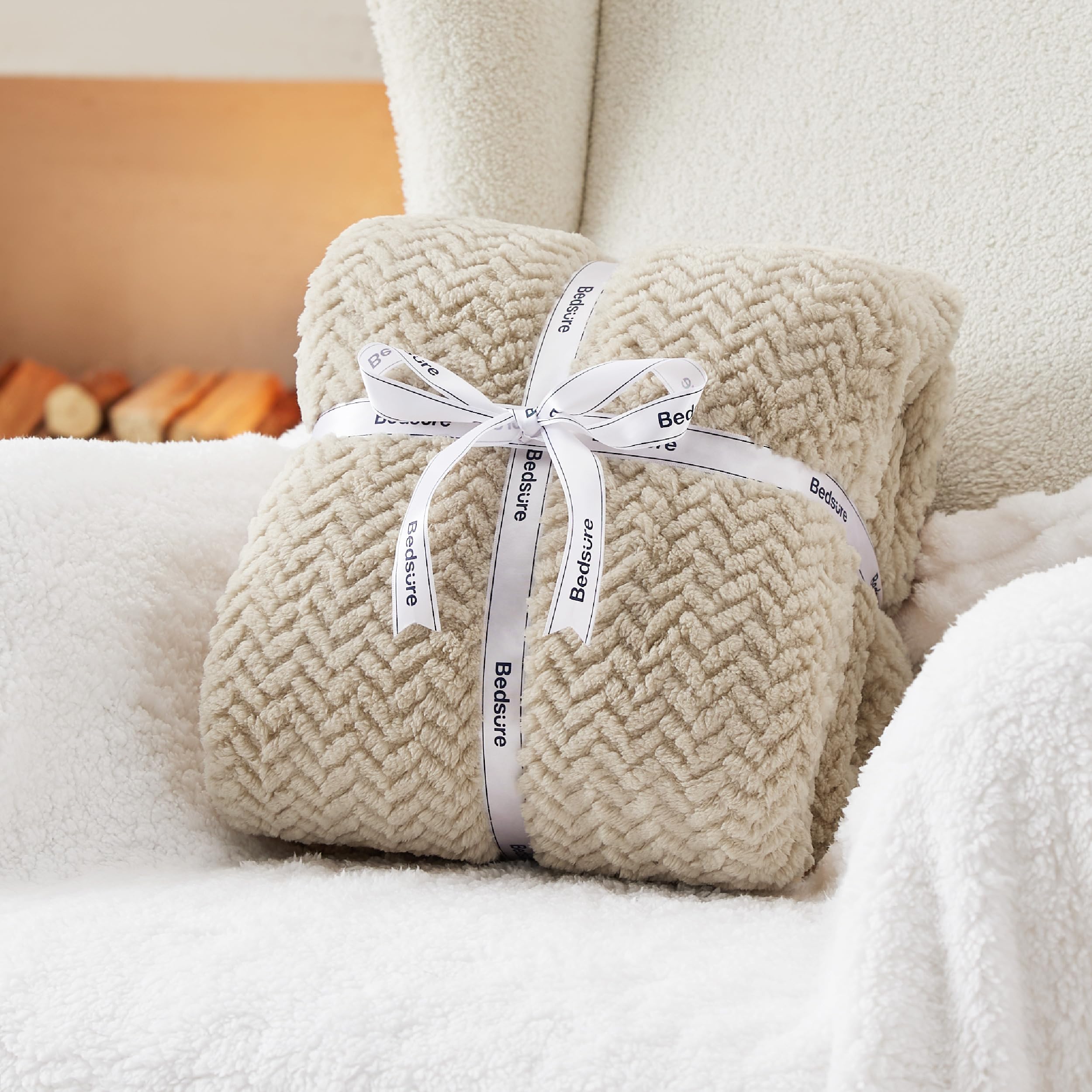 Foto 8 pulgar | Manta Bedsure Sherpa De Forro Polar King Size En Espiga, Color Beige - Venta Internacional.