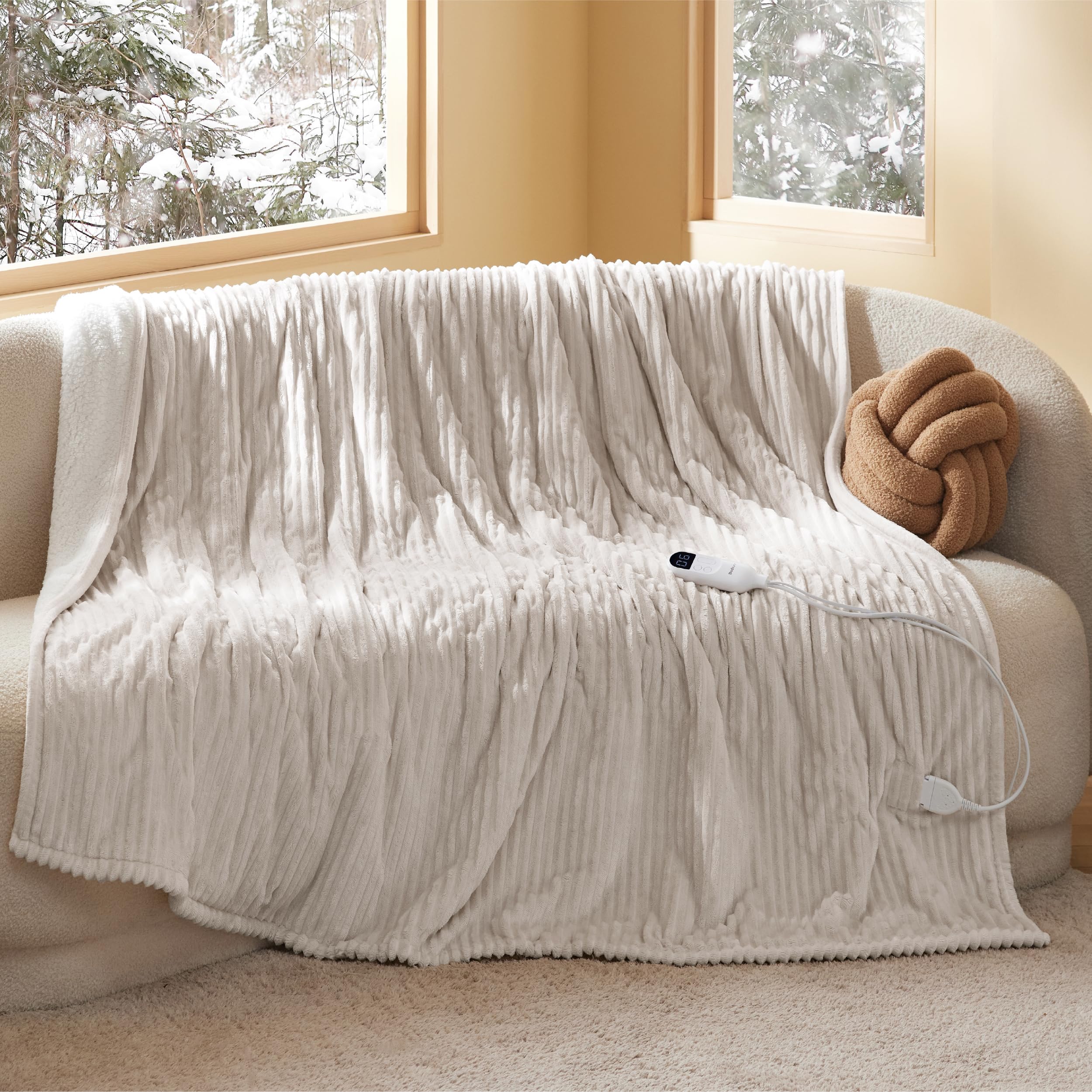 Manta Eléctrica Bedsure Twin Soft De Franela Acanalada, Color Crema - Venta Internacional.