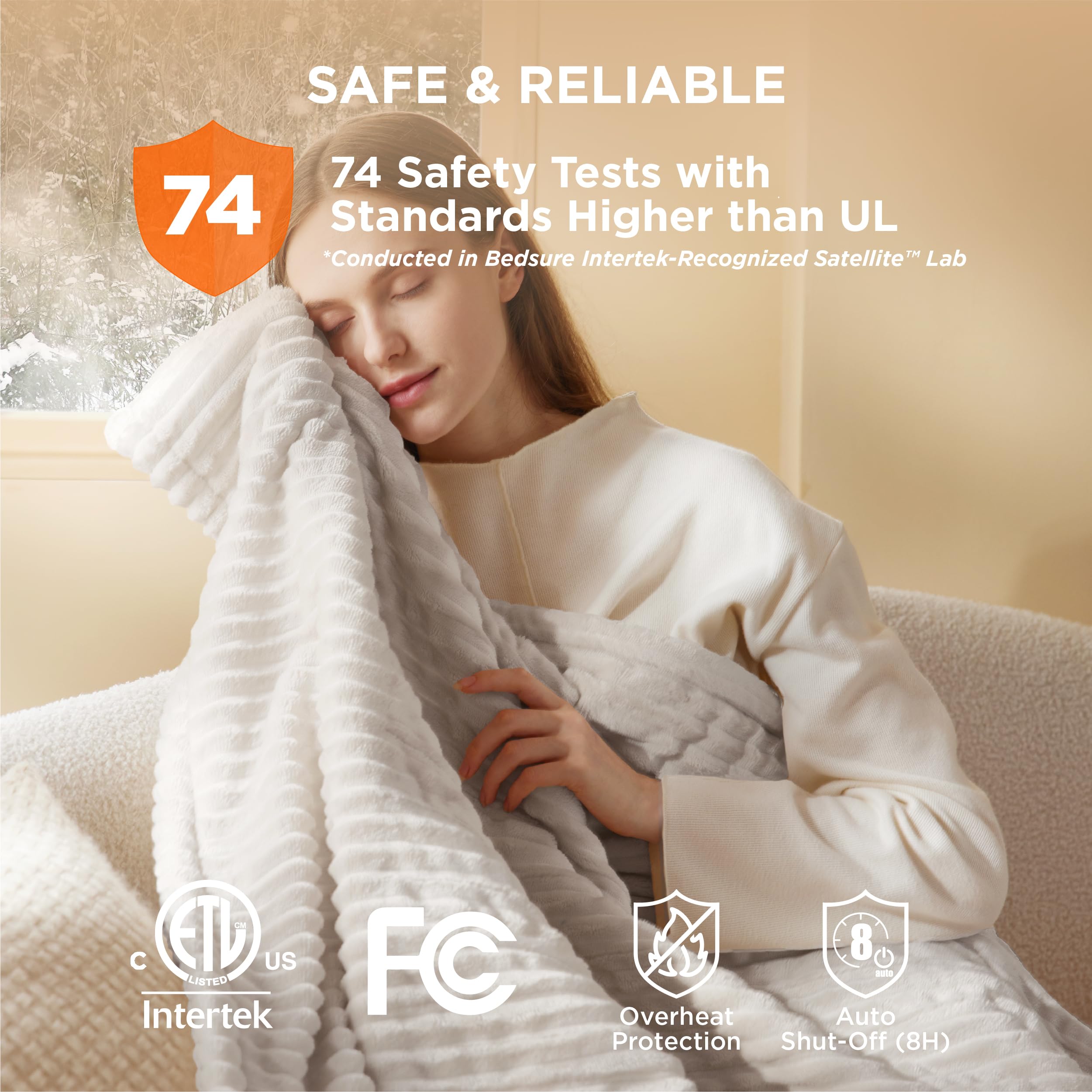 Foto 7 pulgar | Manta Eléctrica Bedsure Twin Soft De Franela Acanalada, Color Crema - Venta Internacional.