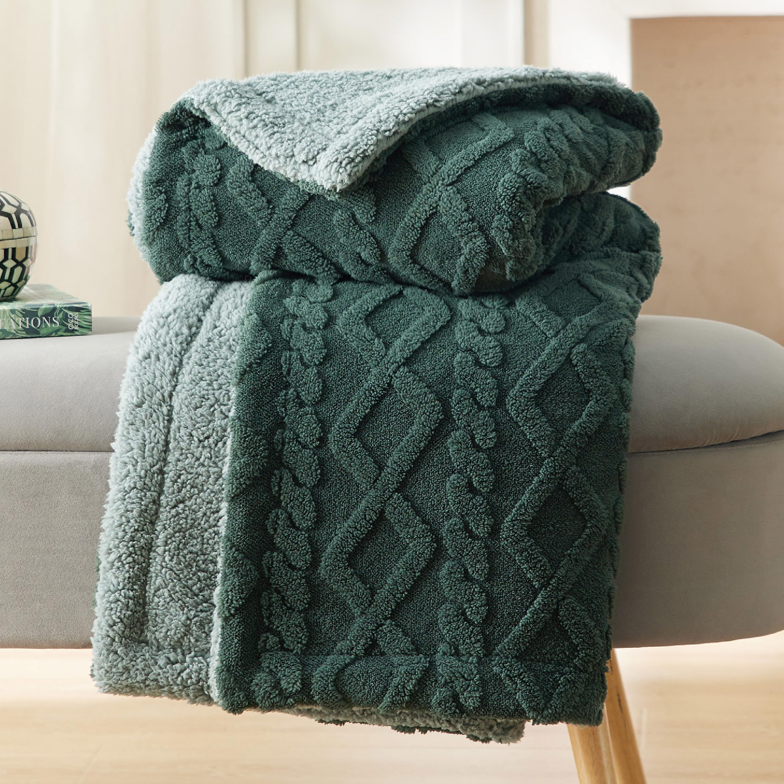 Manta Bedsure Sherpa de Forro Polar Verde Oscuro - Venta Internacional
