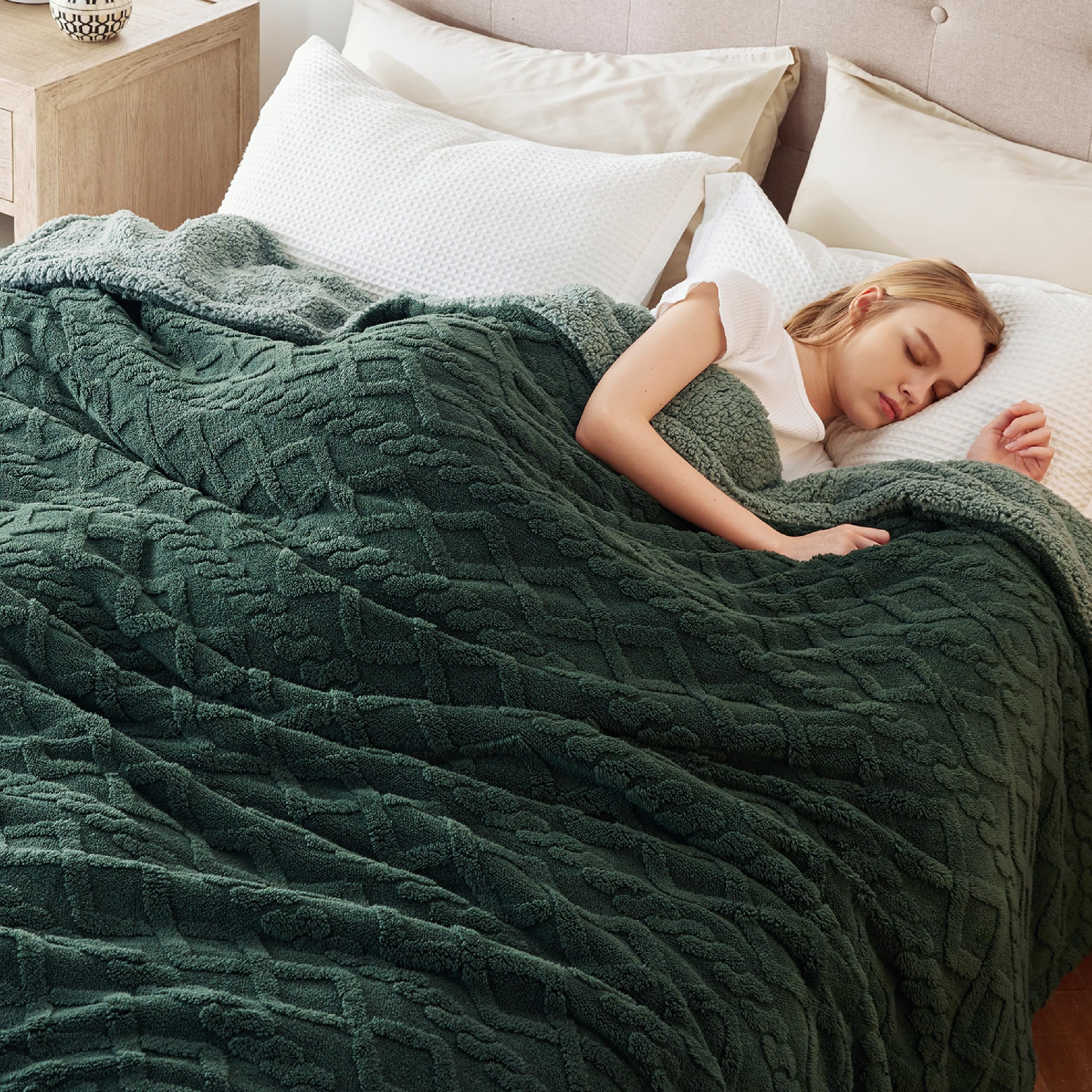 Foto 5 | Manta Bedsure Sherpa de Forro Polar Verde Oscuro - Venta Internacional