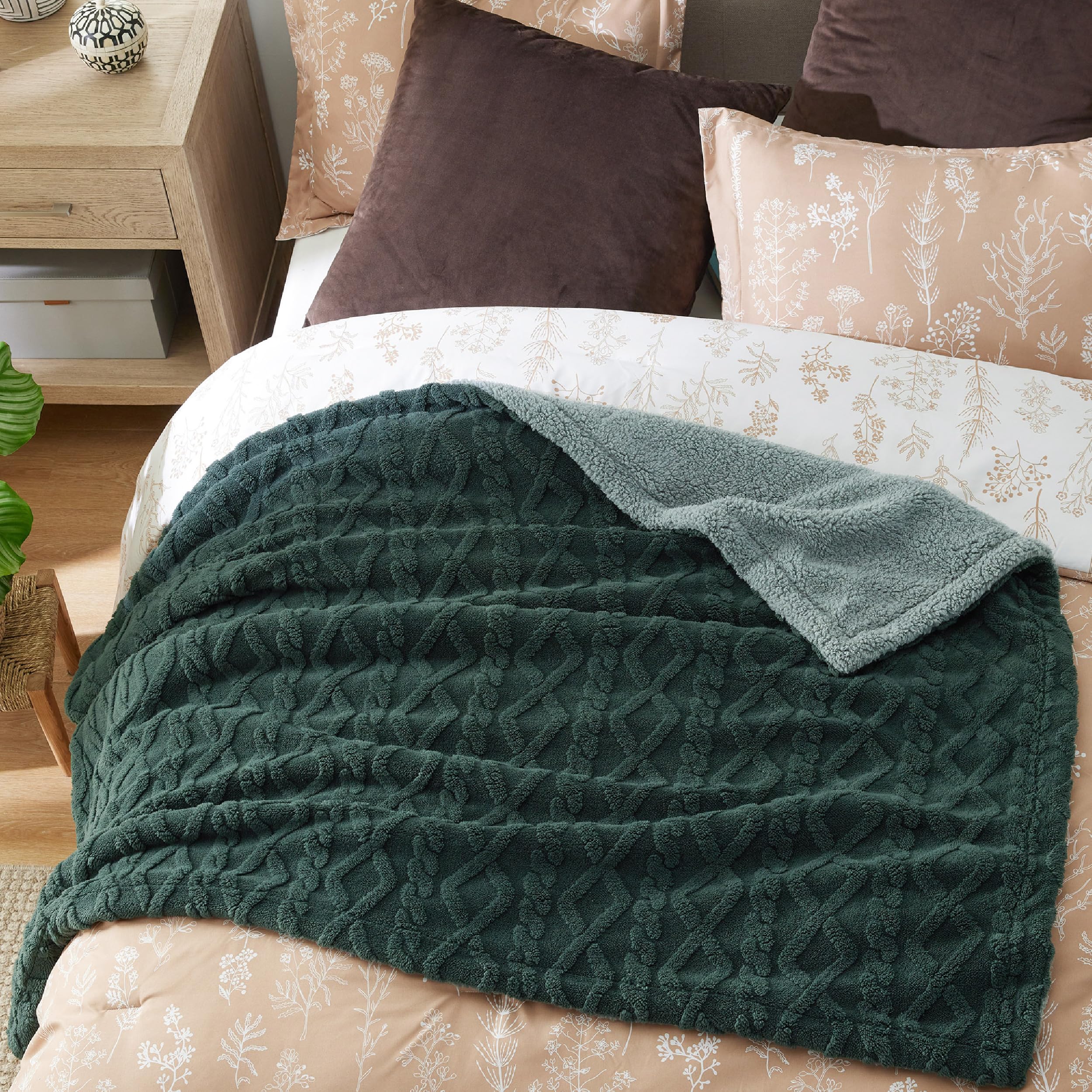 Foto 7 pulgar | Manta Bedsure Sherpa de Forro Polar Verde Oscuro - Venta Internacional