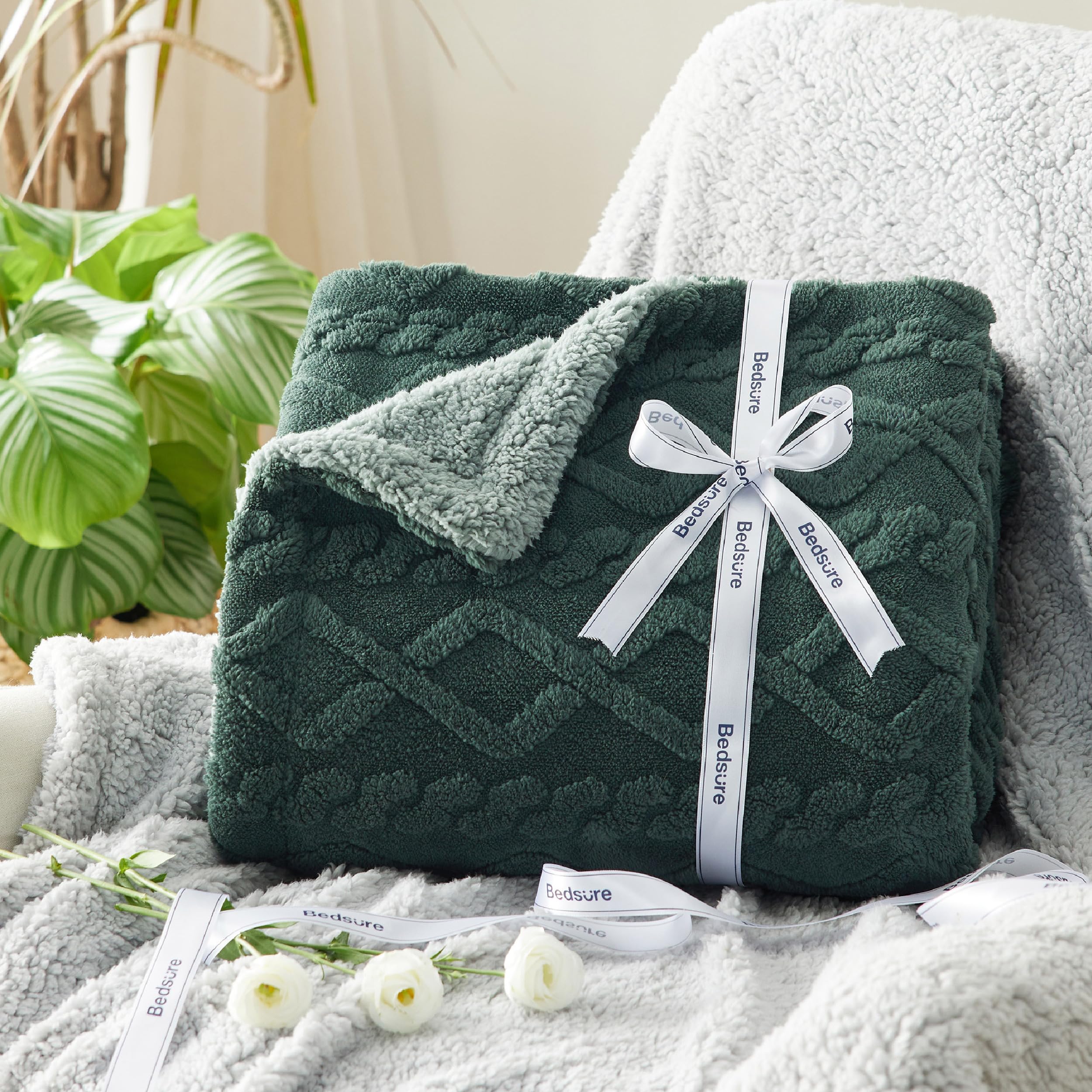 Foto 7 | Manta Bedsure Sherpa de Forro Polar Verde Oscuro - Venta Internacional
