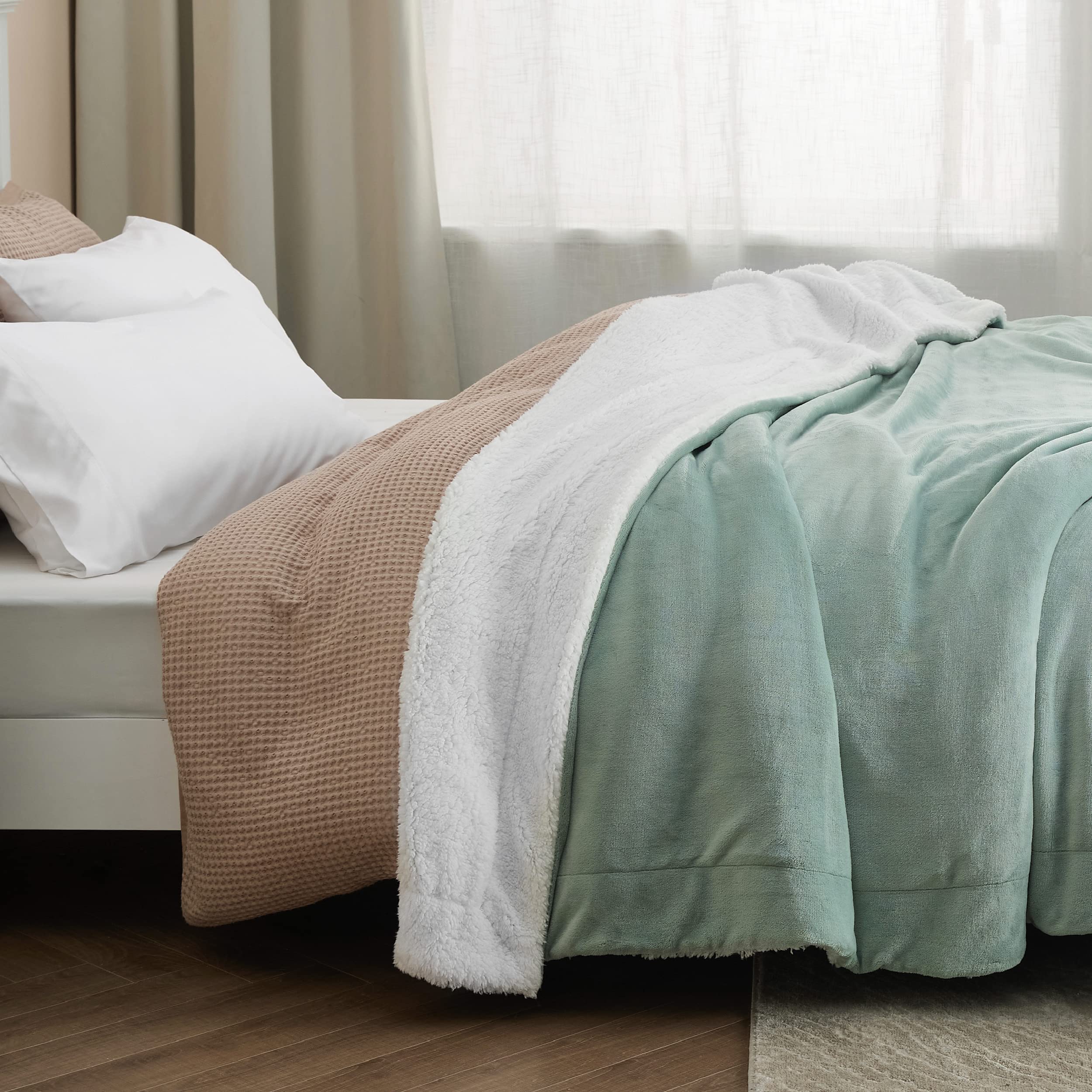Foto 6 pulgar | Manta Bedsure Sherpa de Forro Polar 130 x 150 cm Verde - Venta Internacional