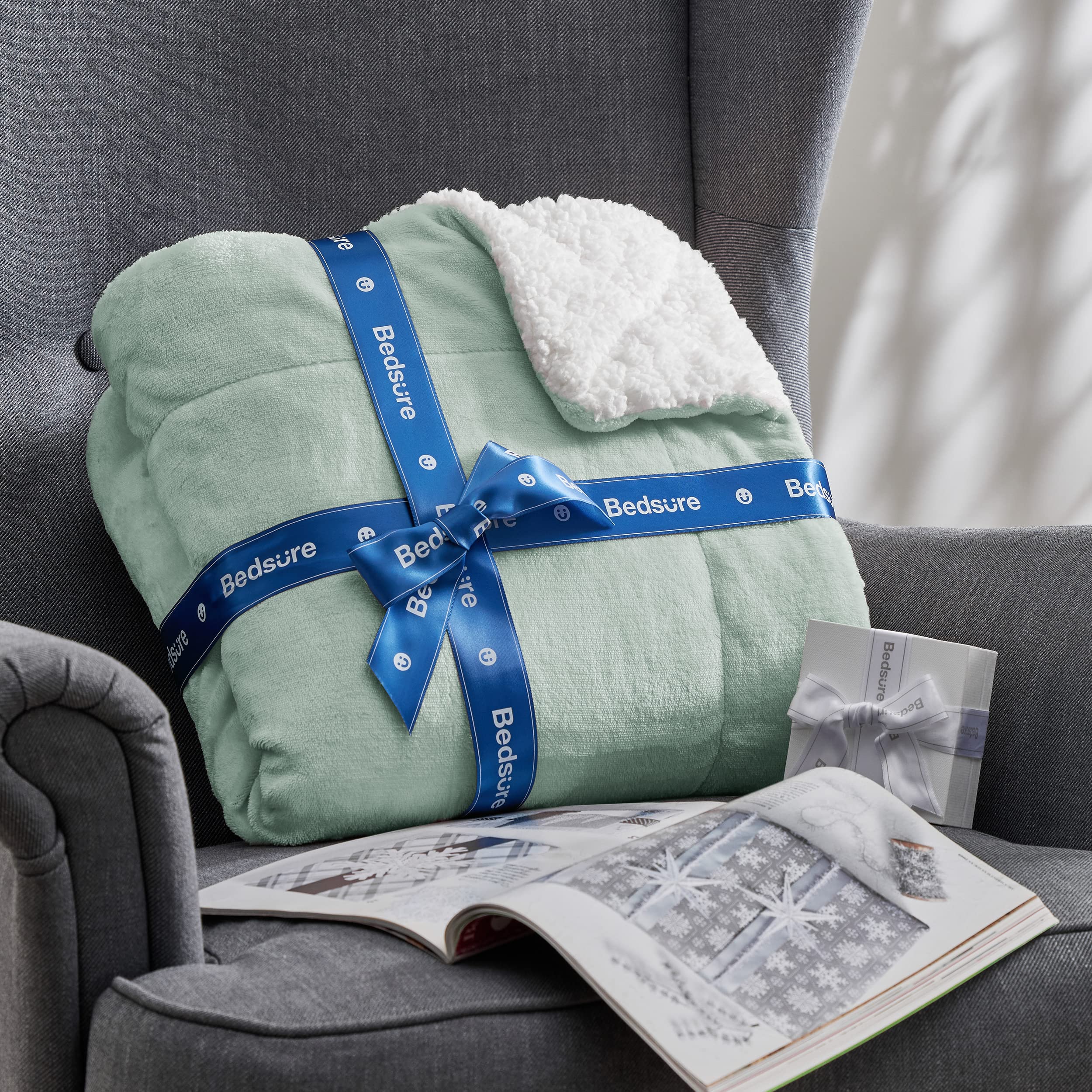 Foto 7 | Manta Bedsure Sherpa de Forro Polar 130 x 150 cm Verde - Venta Internacional