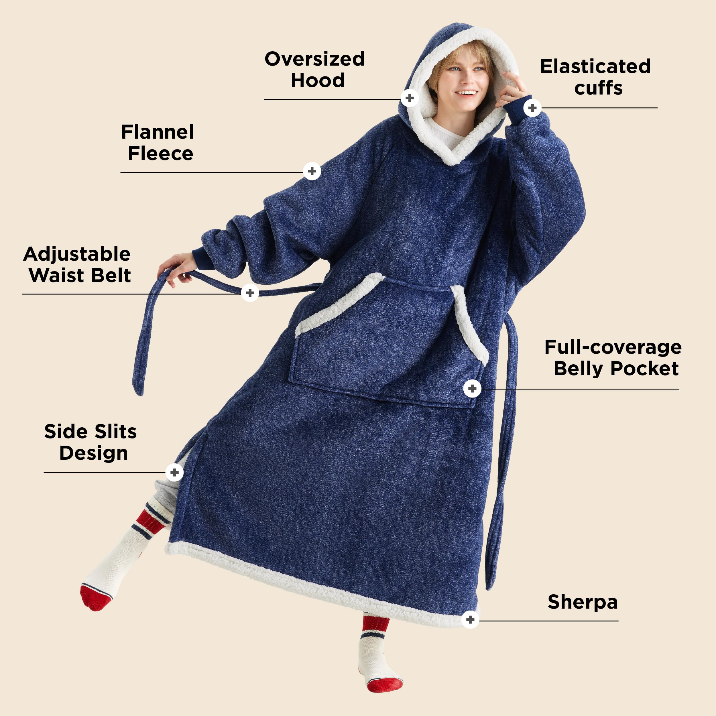 Foto 2 | Colcha Con Capucha Y Manta Portátil Para Mujeres Y Hombres, Color Azul - Venta Internacional.