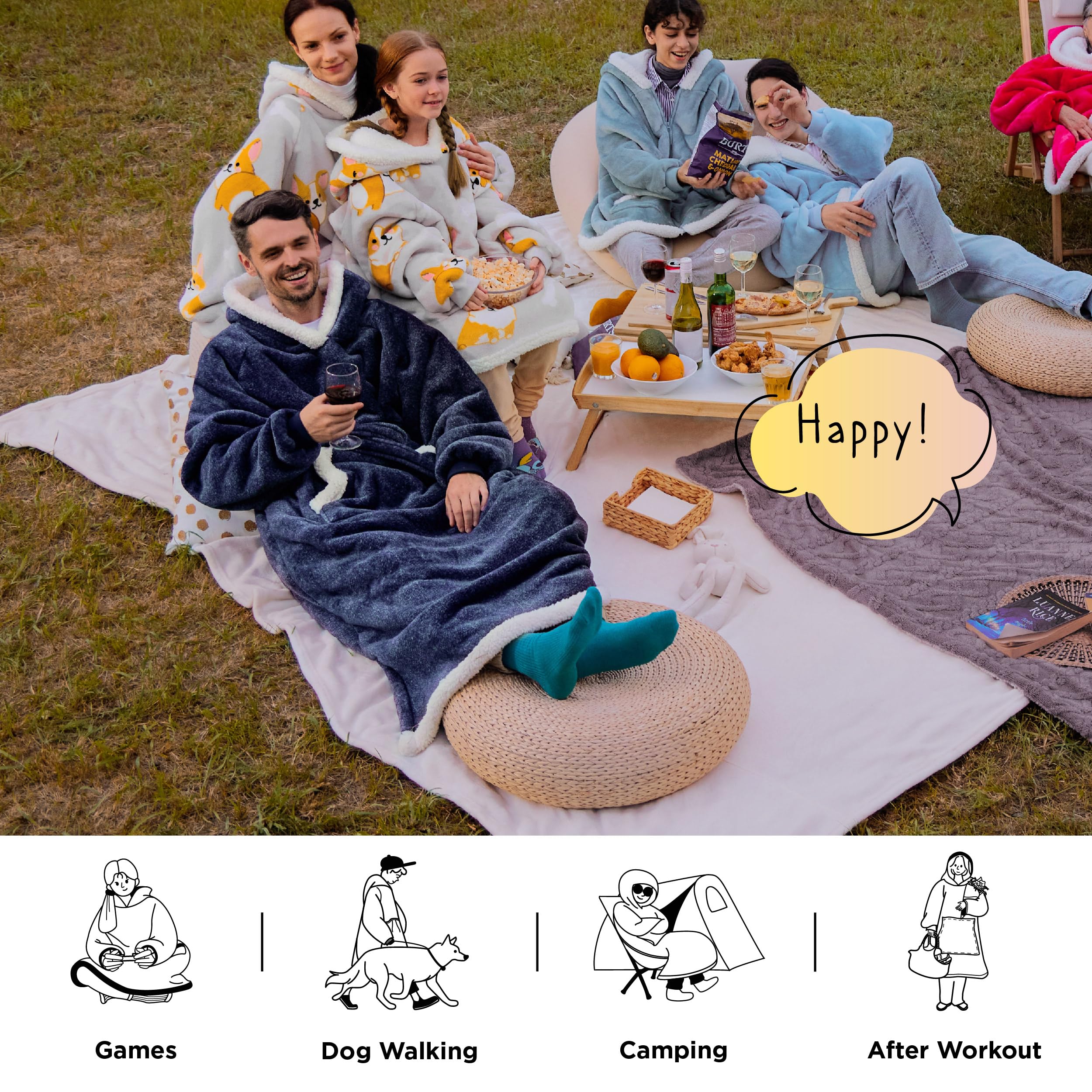 Foto 6 pulgar | Colcha Con Capucha Y Manta Portátil Para Mujeres Y Hombres, Color Azul - Venta Internacional.