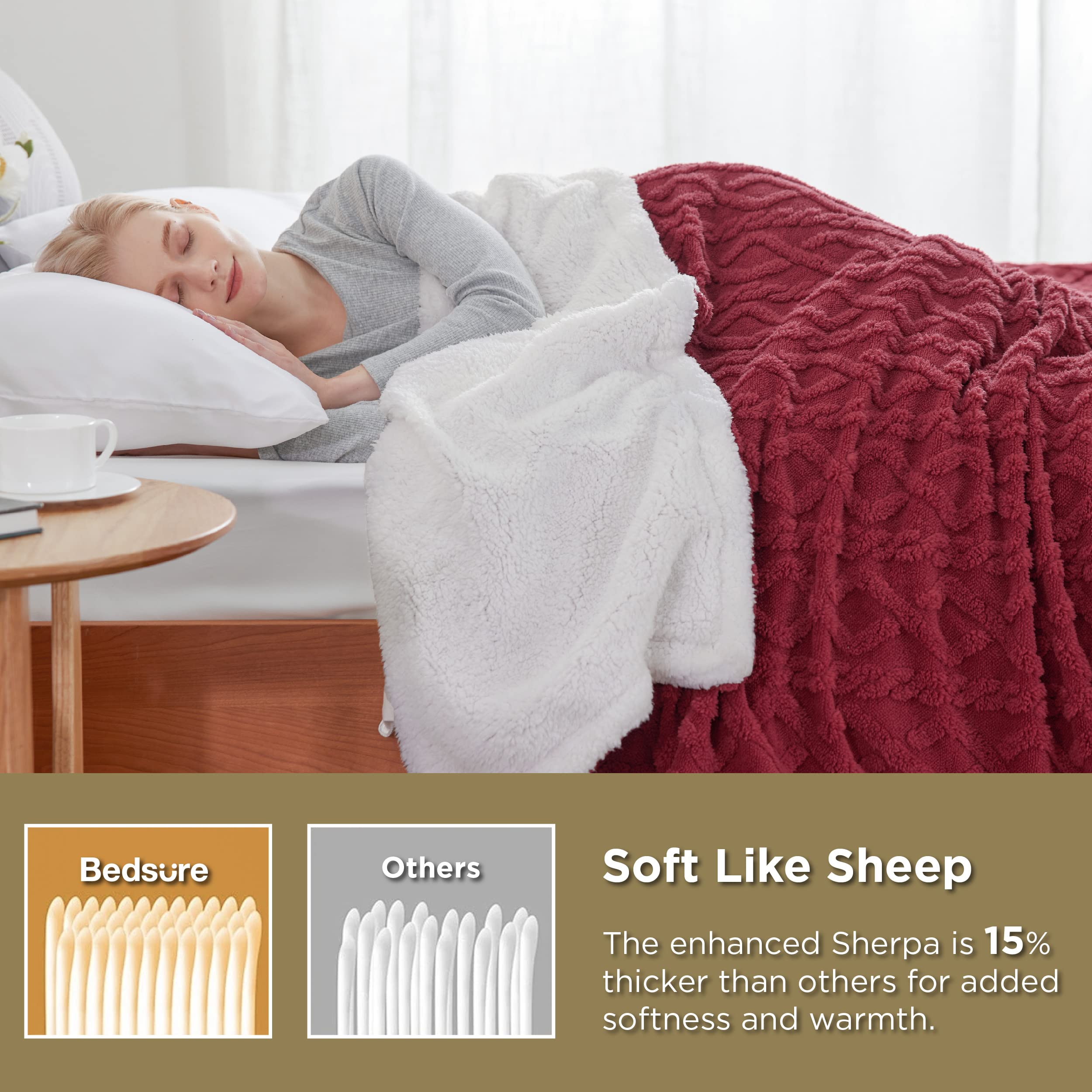 Foto 3 | Manta Bedsure Sherpa De Forro Polar Para Sofá, 130 X 150 Cm, Color Rojo - Venta Internacional.