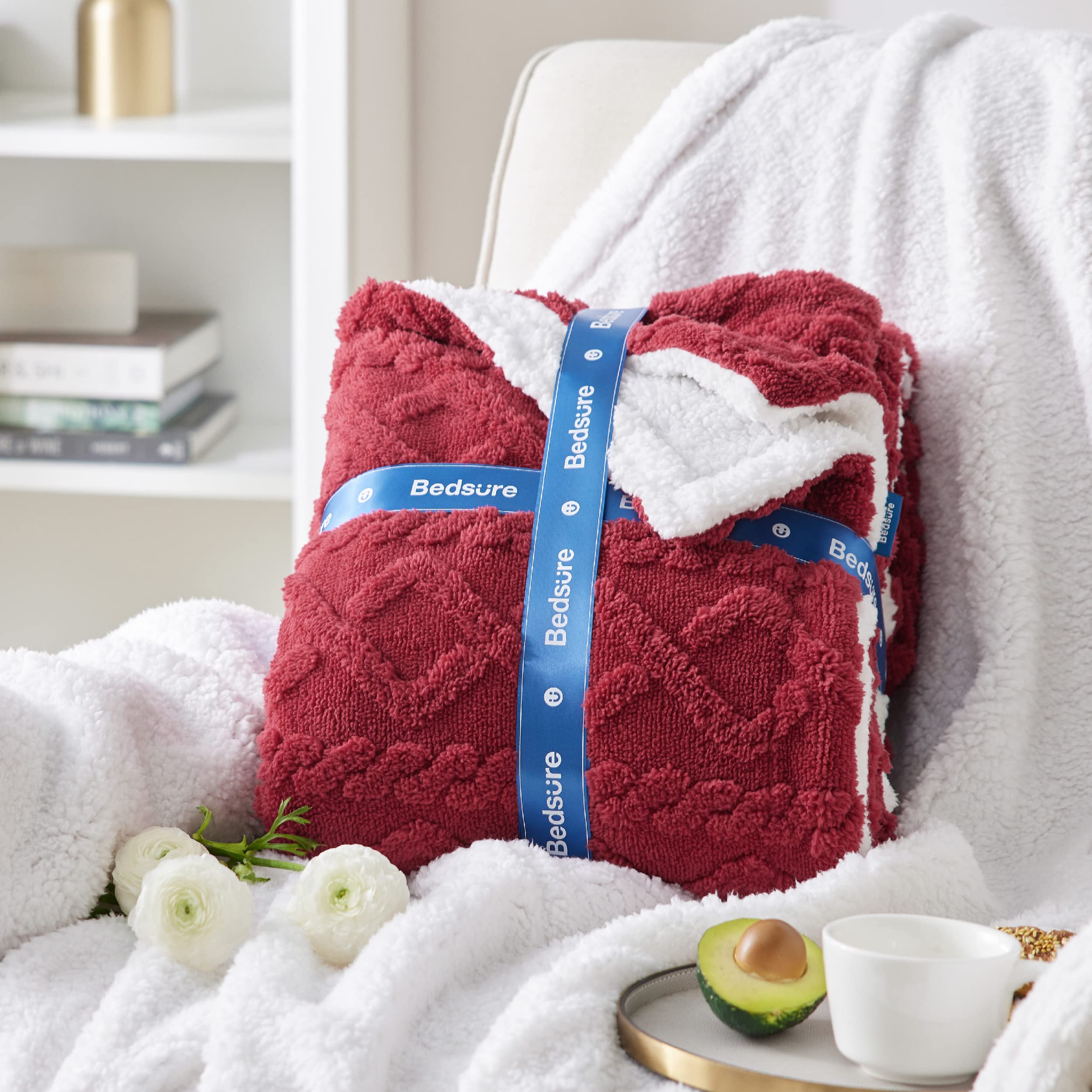 Foto 7 | Manta Bedsure Sherpa De Forro Polar Para Sofá, 130 X 150 Cm, Color Rojo - Venta Internacional.