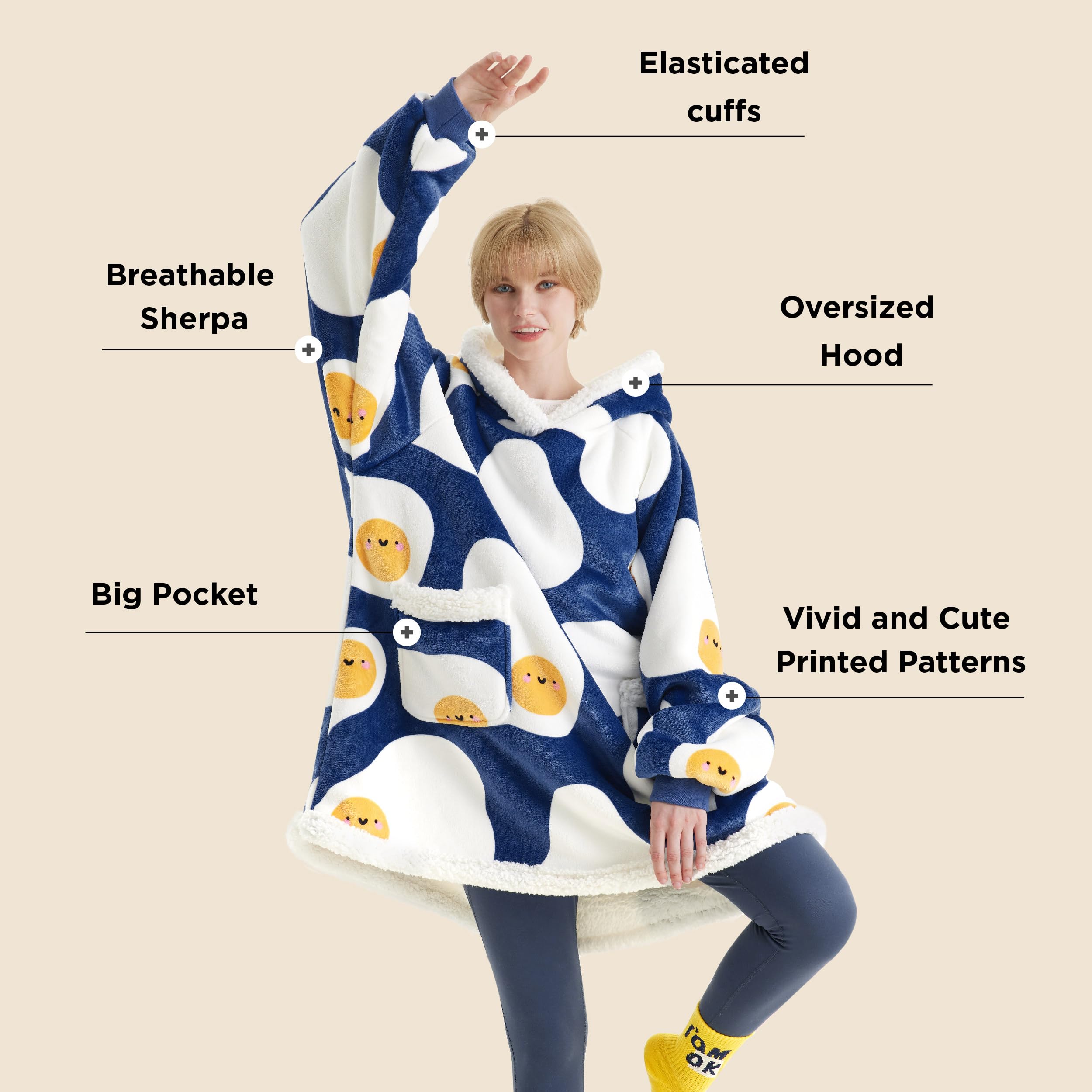 Foto 3 pulgar | Manta Portátil Con Capucha Bedsure, Huevo Frito, Azul Real, Para Adultos - Venta Internacional.