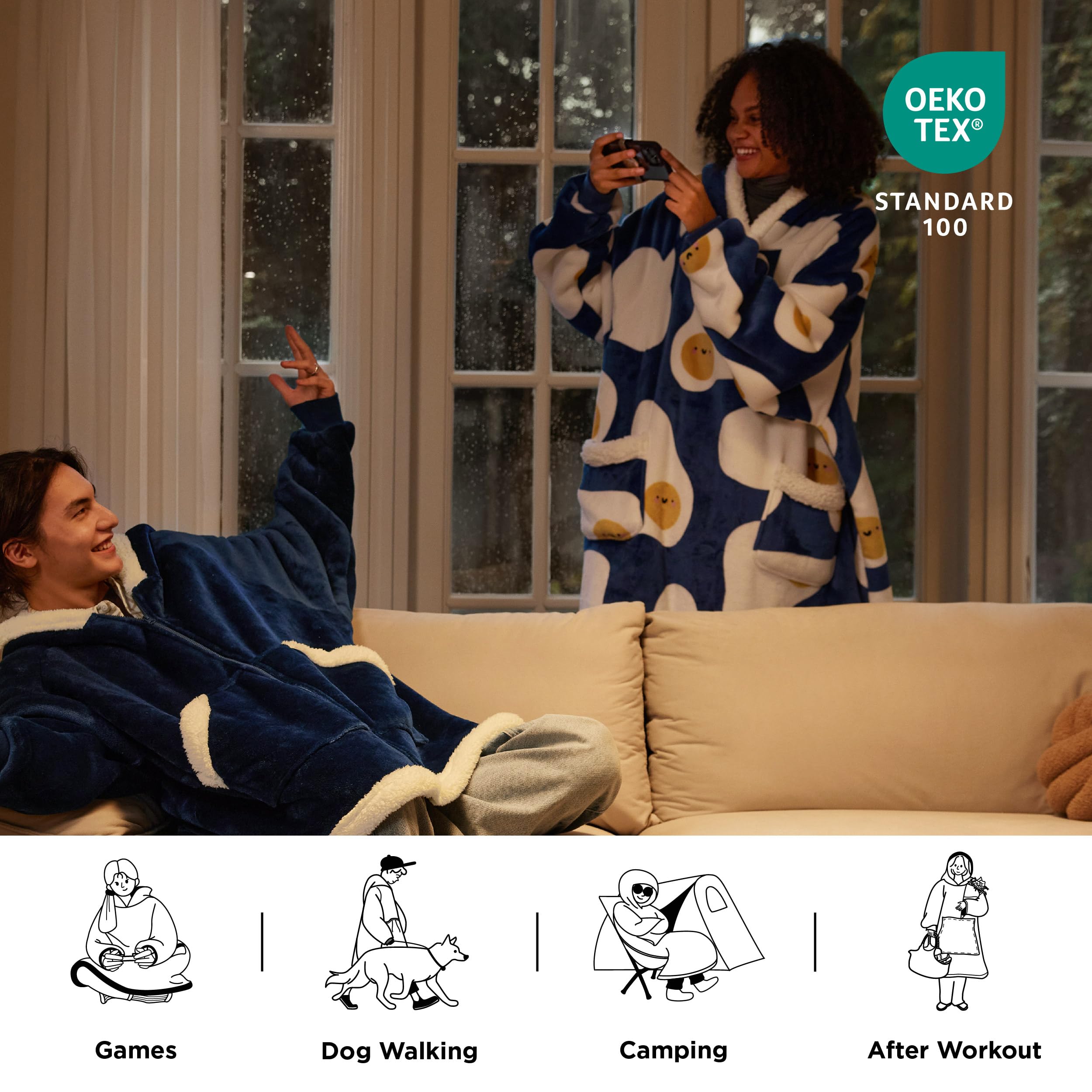 Foto 5 | Manta Portátil Con Capucha Bedsure, Huevo Frito, Azul Real, Para Adultos - Venta Internacional.