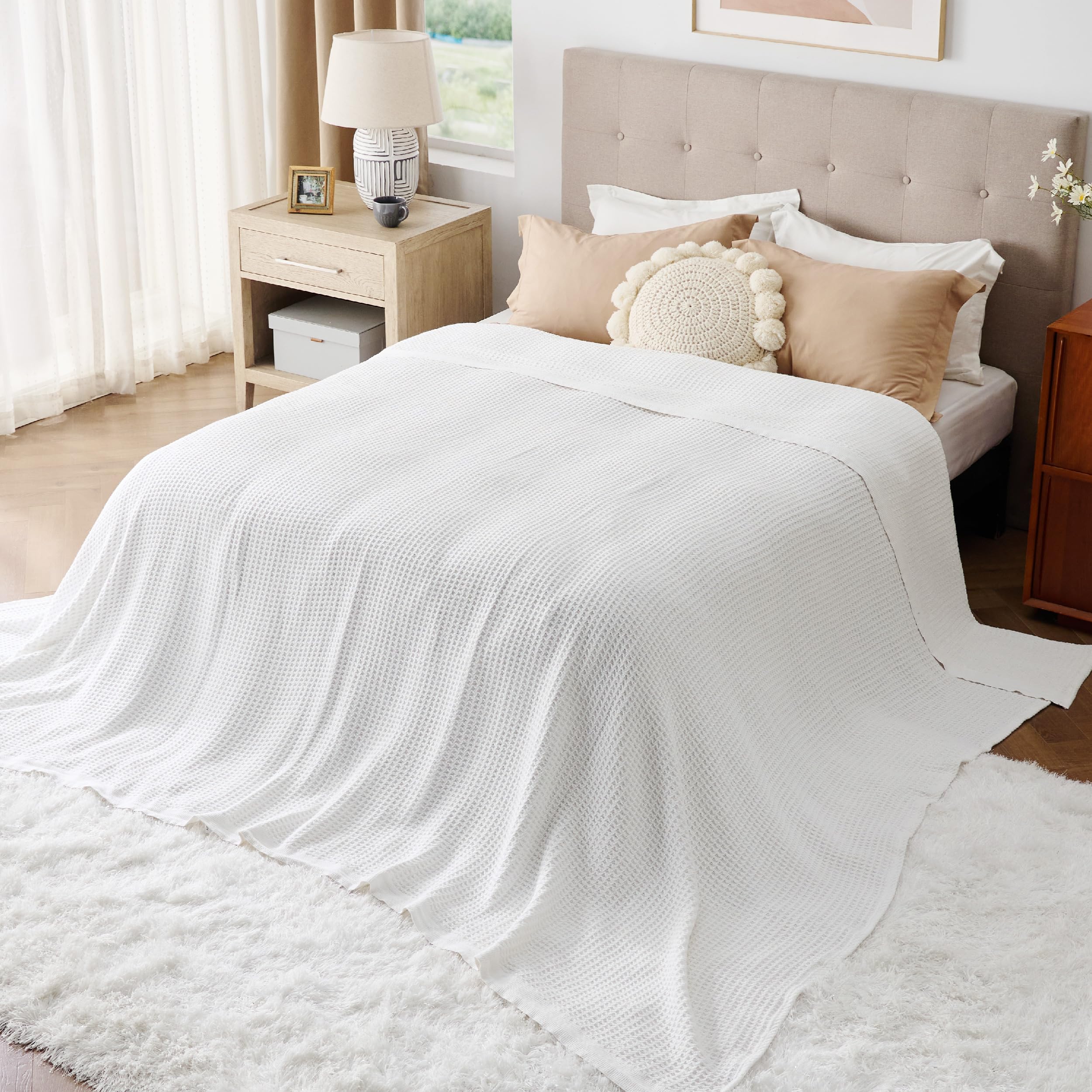 Foto 5 pulgar | Manta De Cama, 100% Algodón, Tejido Gofrado, Extragrande, Color Blanco - Venta Internacional.