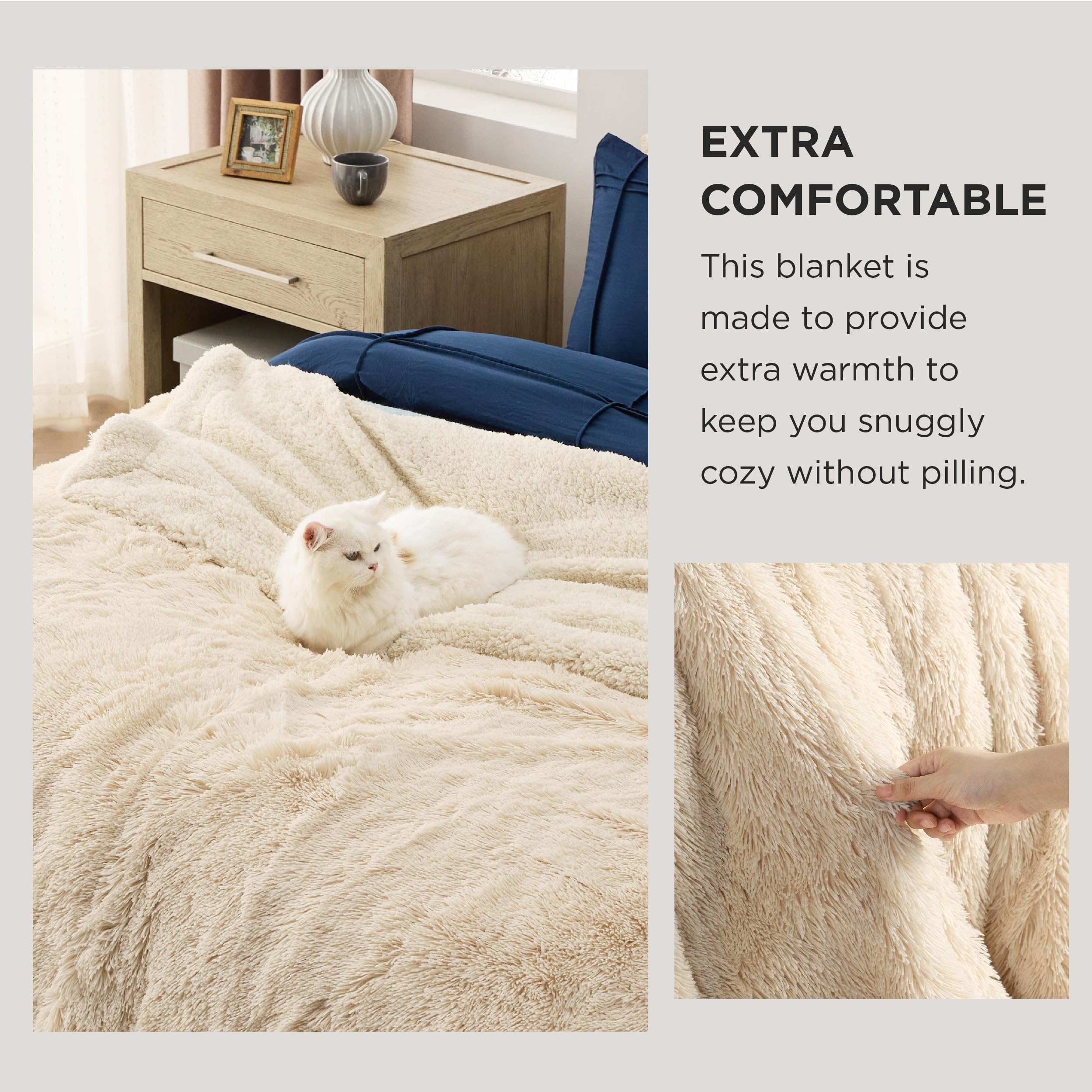Foto 4 pulgar | Manta Bedsure, Mullida, Beige, Tamaño King, Gruesa, Piel Sintética Sherpa - Venta Internacional.