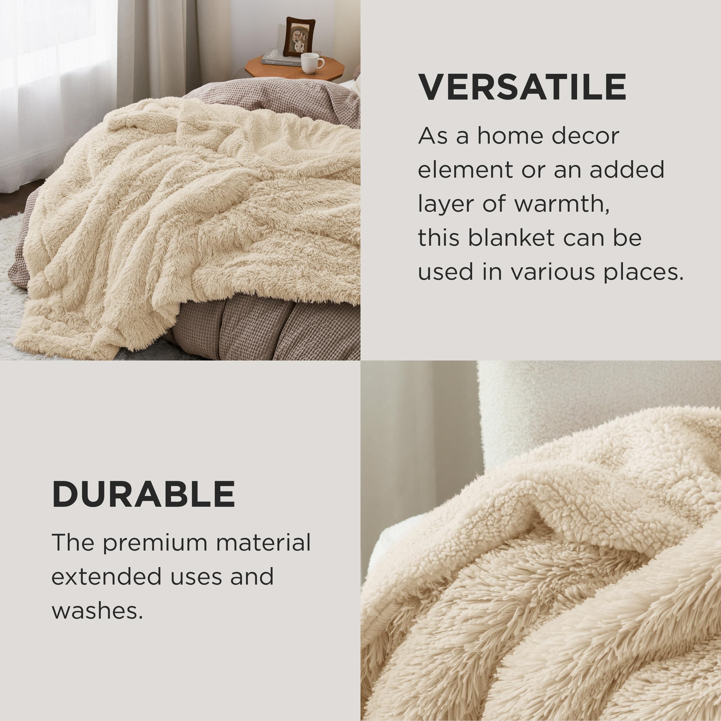 Foto 5 pulgar | Manta Bedsure, Mullida, Beige, Tamaño King, Gruesa, Piel Sintética Sherpa - Venta Internacional.