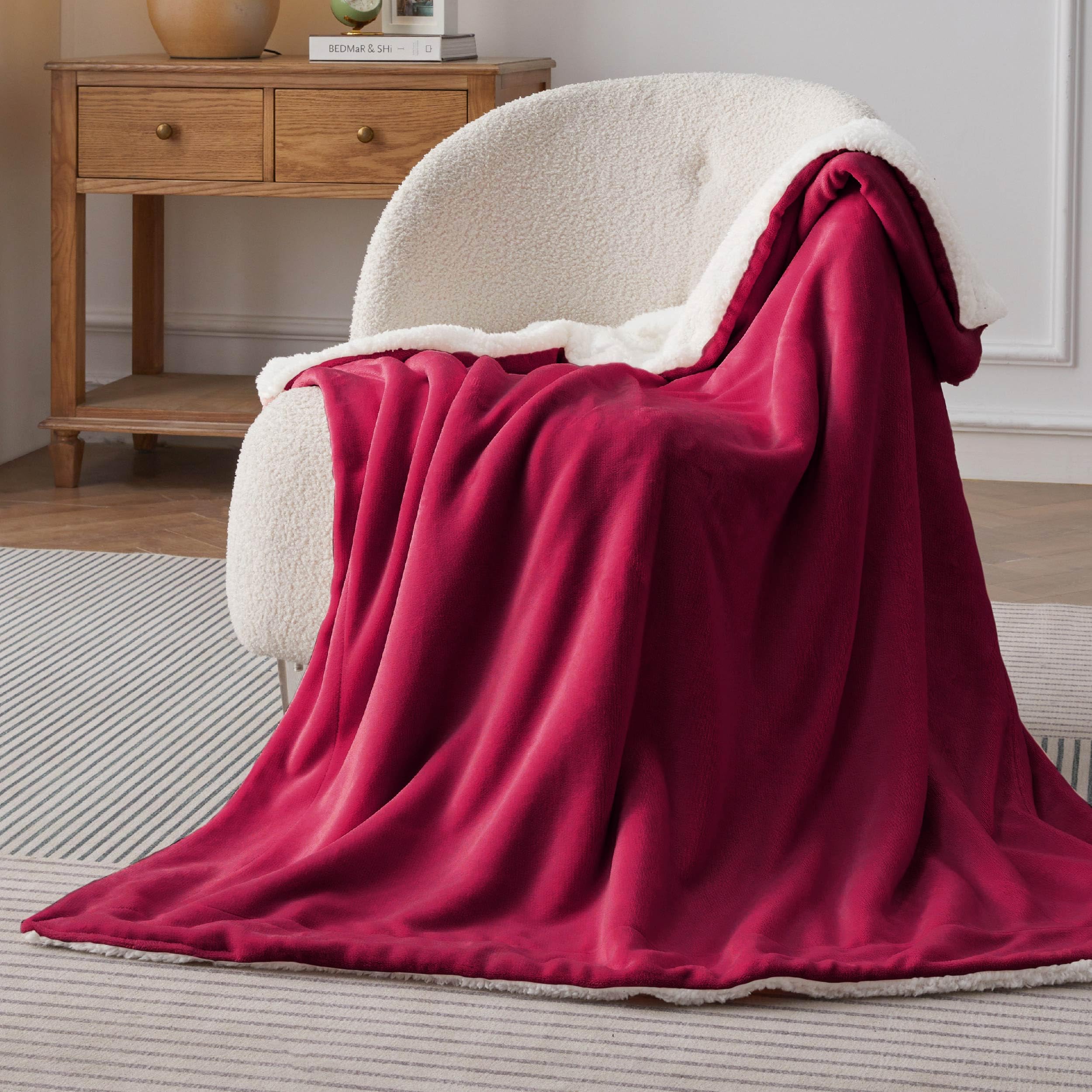 Foto 4 pulgar | Manta De Cama Con Forro Polar Sherpa, Tamaño Doble, 150 X 200 Cm, Color Rojo - Venta Internacional.