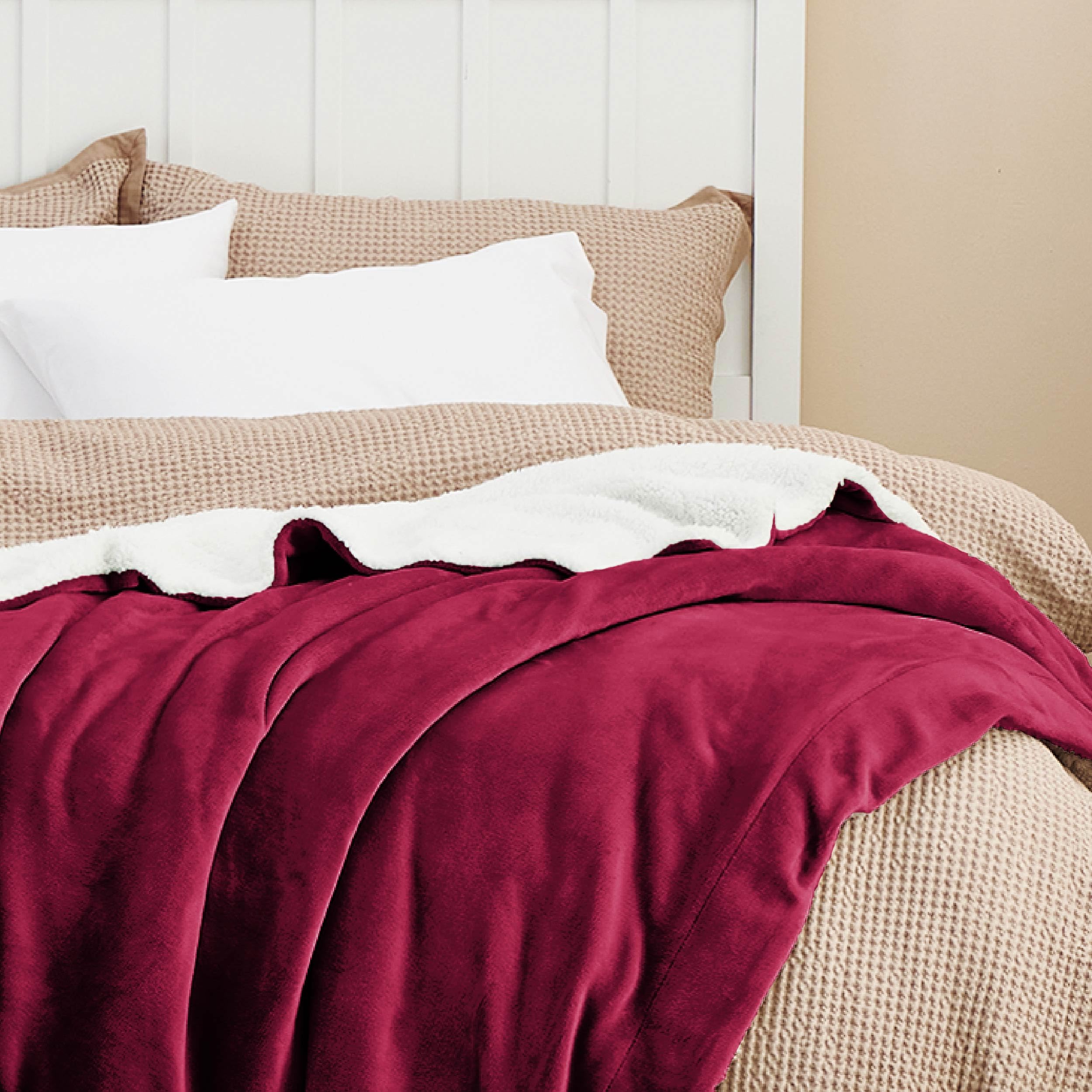 Foto 4 | Manta De Cama Con Forro Polar Sherpa, Tamaño Doble, 150 X 200 Cm, Color Rojo - Venta Internacional.