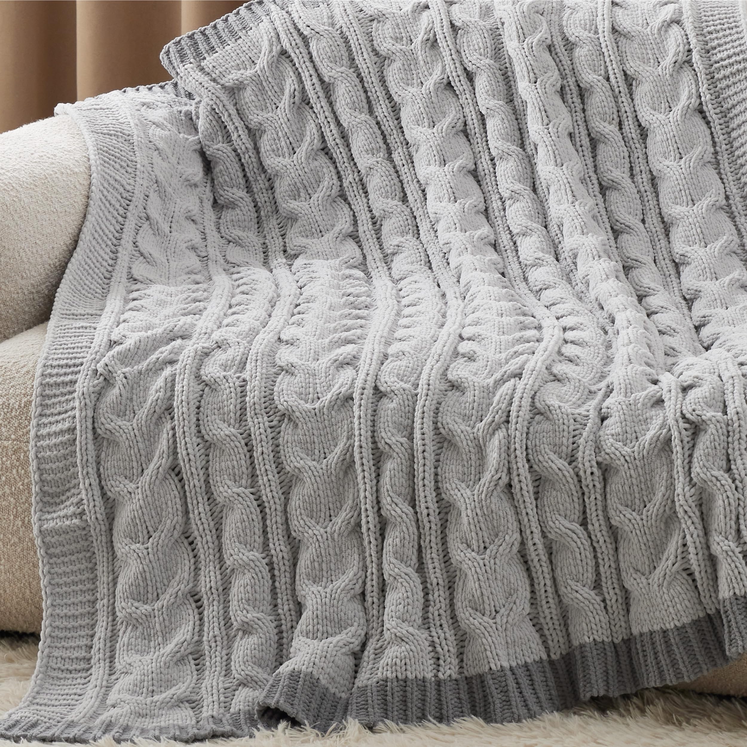 Foto 2 pulgar | Manta De Cama De Chenilla Tejida Con Cable, 130 X 150 Cm, Color Gris - Venta Internacional.