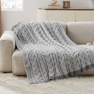 Foto 2 | Manta De Cama De Chenilla Tejida Con Cable, 130 X 150 Cm, Color Gris - Venta Internacional.
