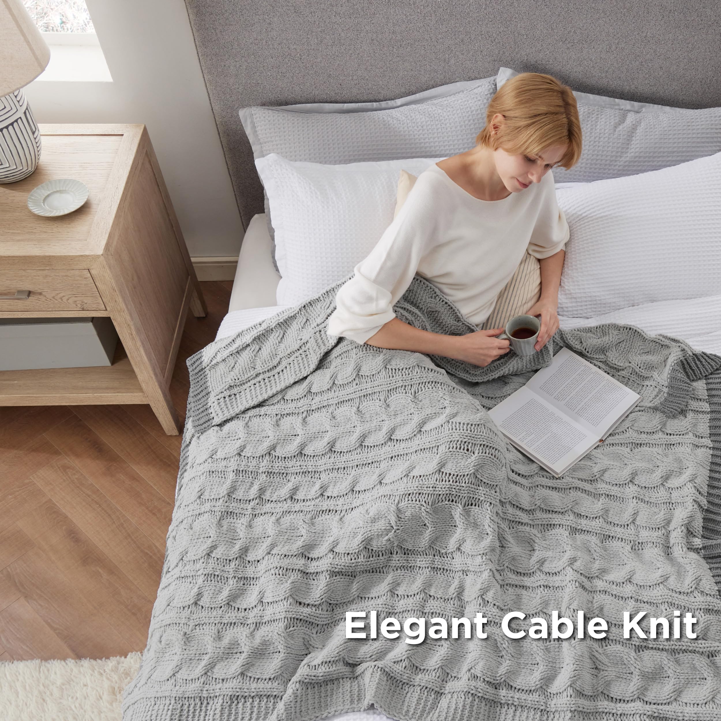 Foto 4 | Manta De Cama De Chenilla Tejida Con Cable, 130 X 150 Cm, Color Gris - Venta Internacional.