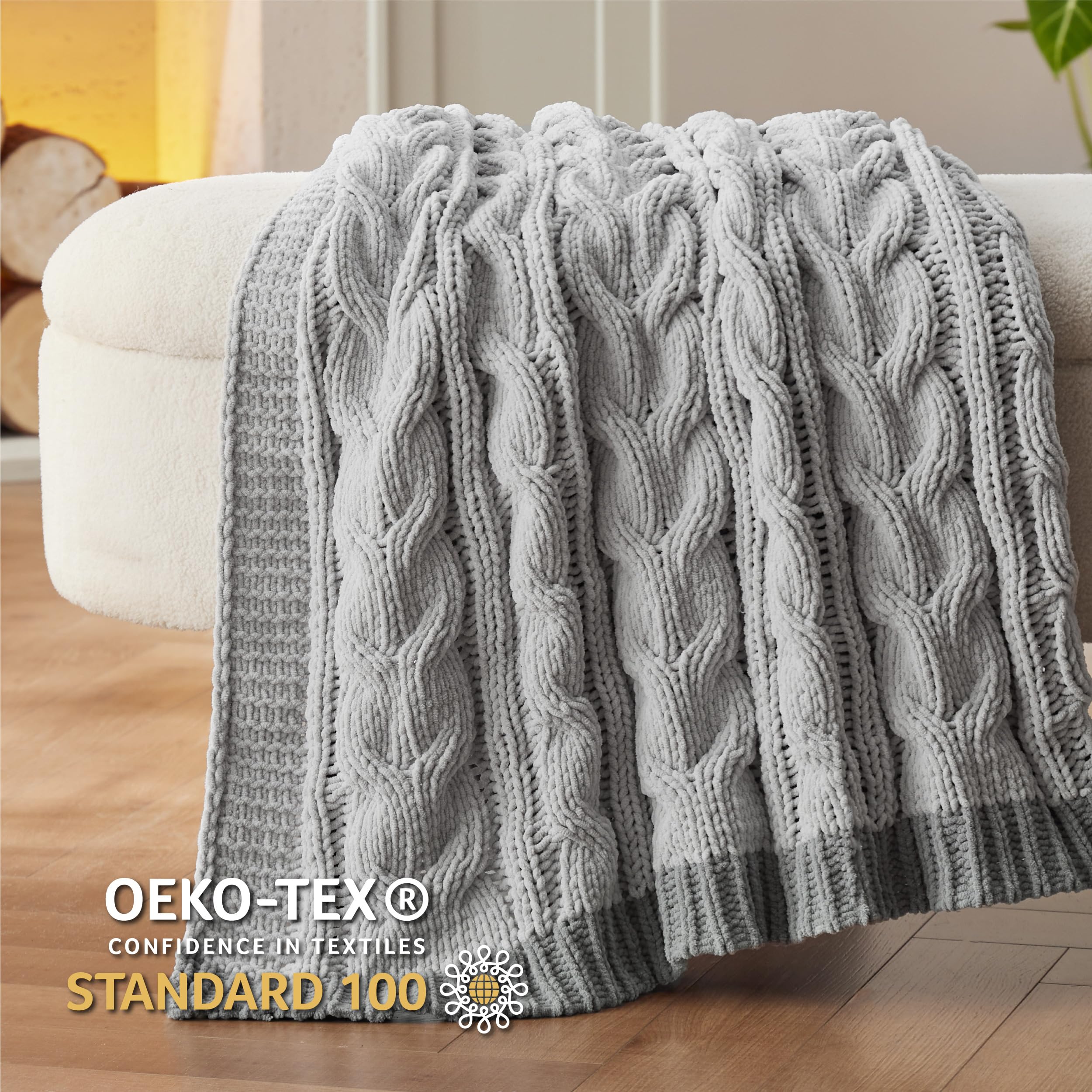 Foto 6 pulgar | Manta De Cama De Chenilla Tejida Con Cable, 130 X 150 Cm, Color Gris - Venta Internacional.