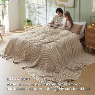 Foto 4 | Manta Bedsure Cooling De Algodón Con Forma De Gofre, Tamaño King, Color Topo - Venta Internacional.