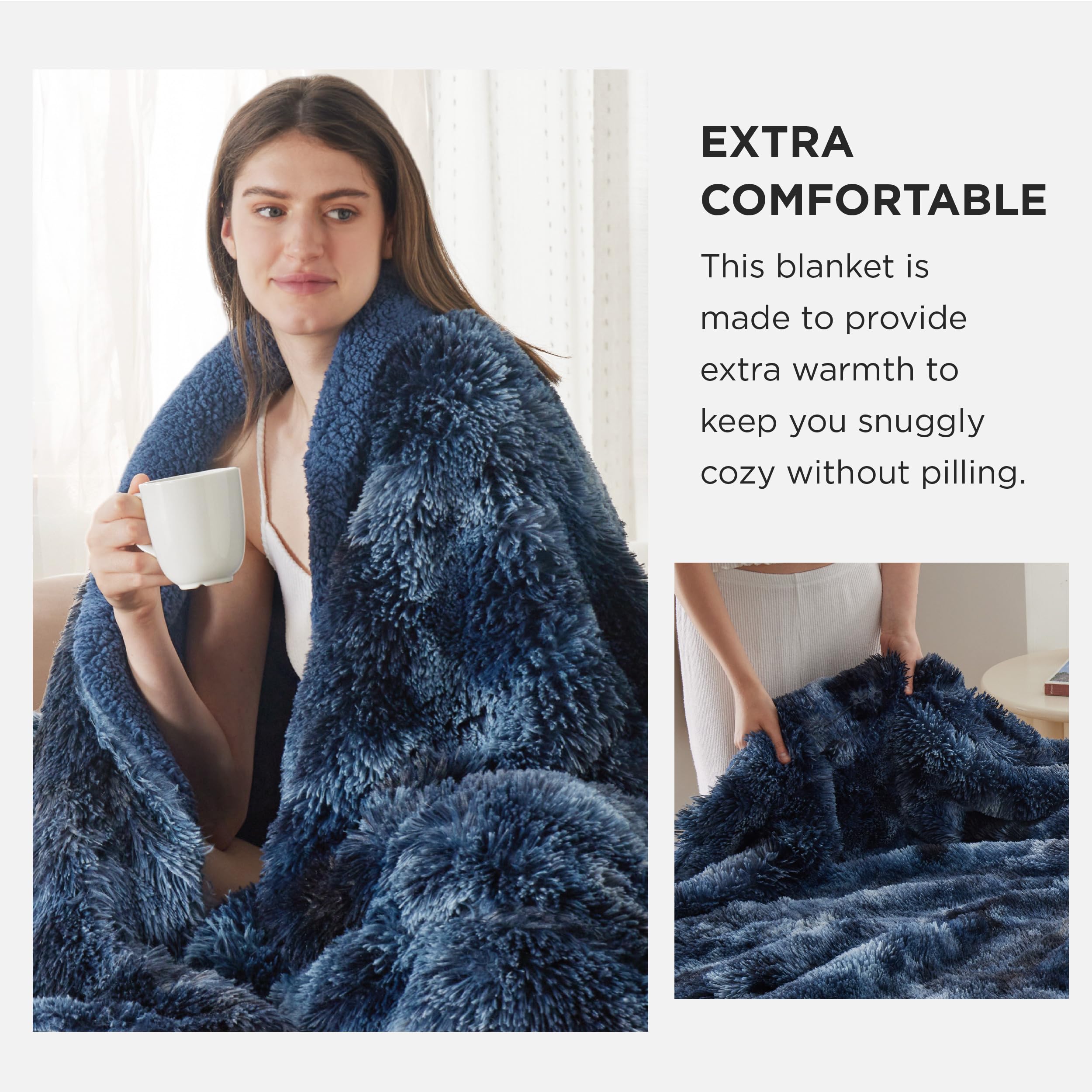 Foto 3 | Manta Bedsure Fuzzy Sherpa De Piel Sintética, Tamaño Doble, Azul Marino - Venta Internacional.