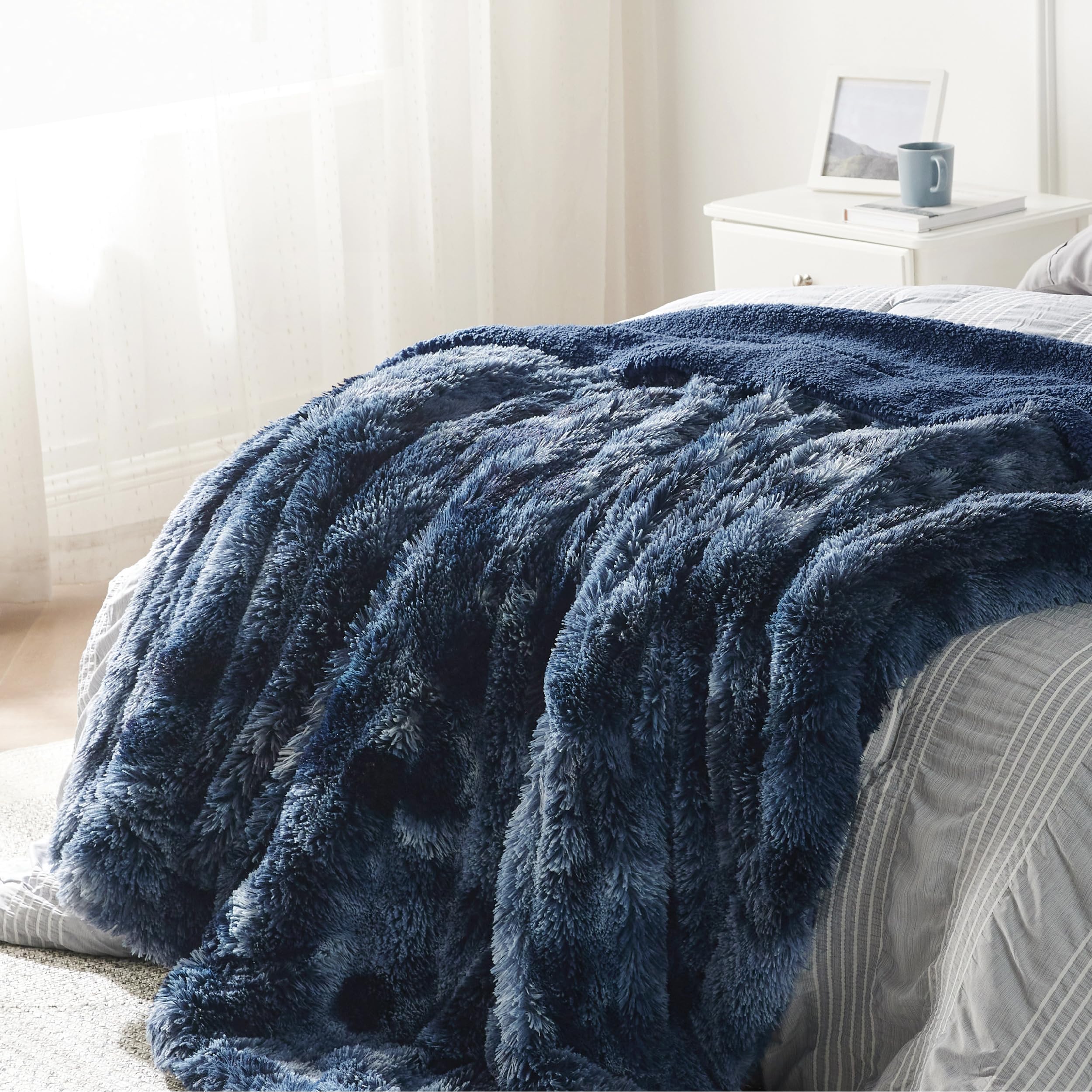 Foto 6 pulgar | Manta Bedsure Fuzzy Sherpa De Piel Sintética, Tamaño Doble, Azul Marino - Venta Internacional.