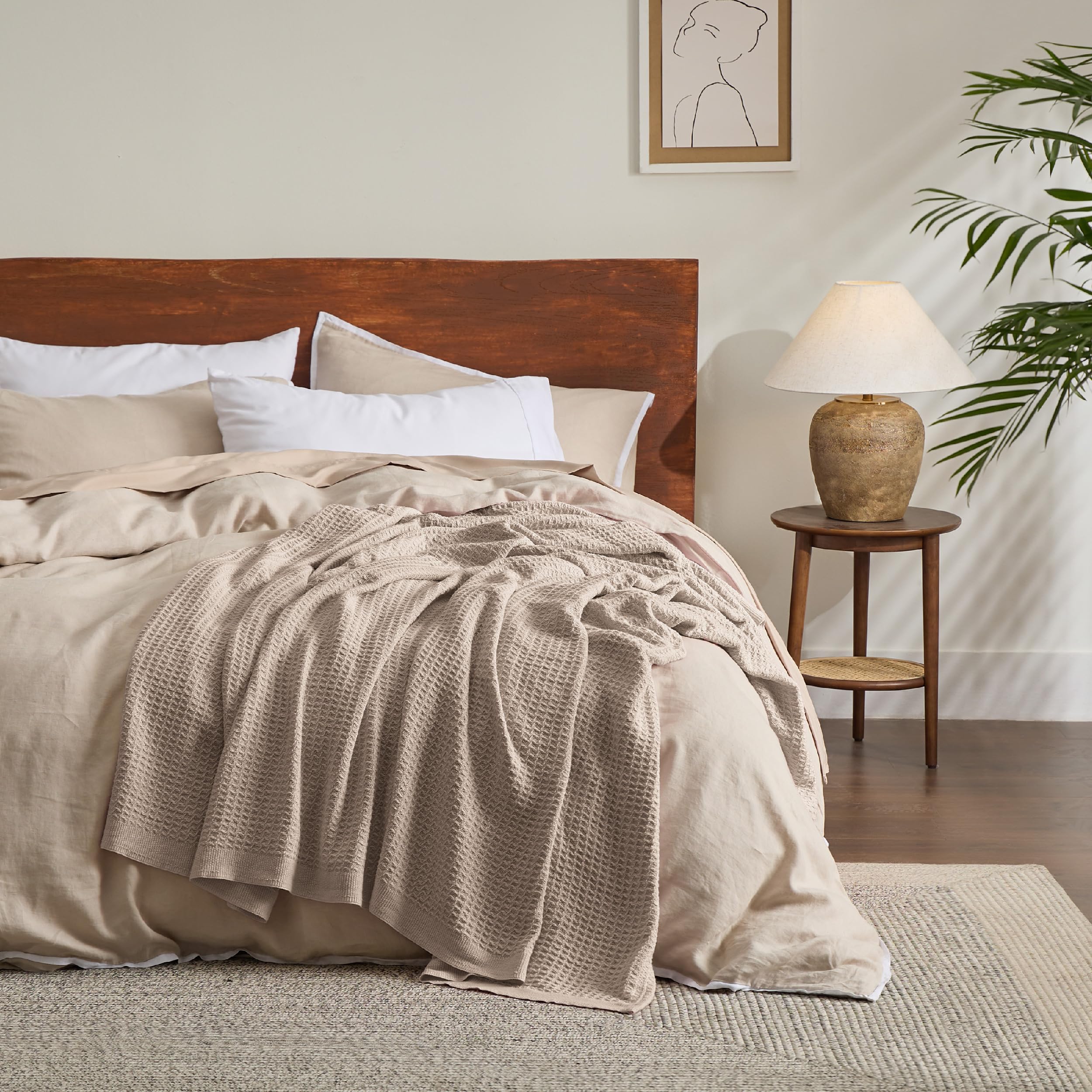 Foto 7 | Manta Para Cama, 100% Algodón, Doble, Talla Xl, Tejido Gofrado, Color Canela - Venta Internacional.