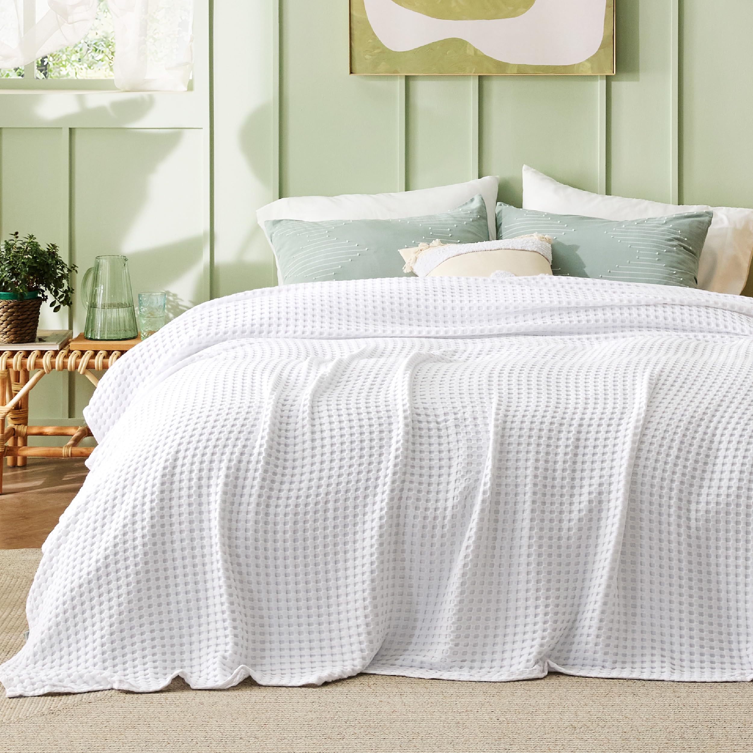 Foto 3 | Manta Bedsure Cooling De Algodón Con Forma De Gofre, Tamaño Queen, Color Blanco - Venta Internacional.