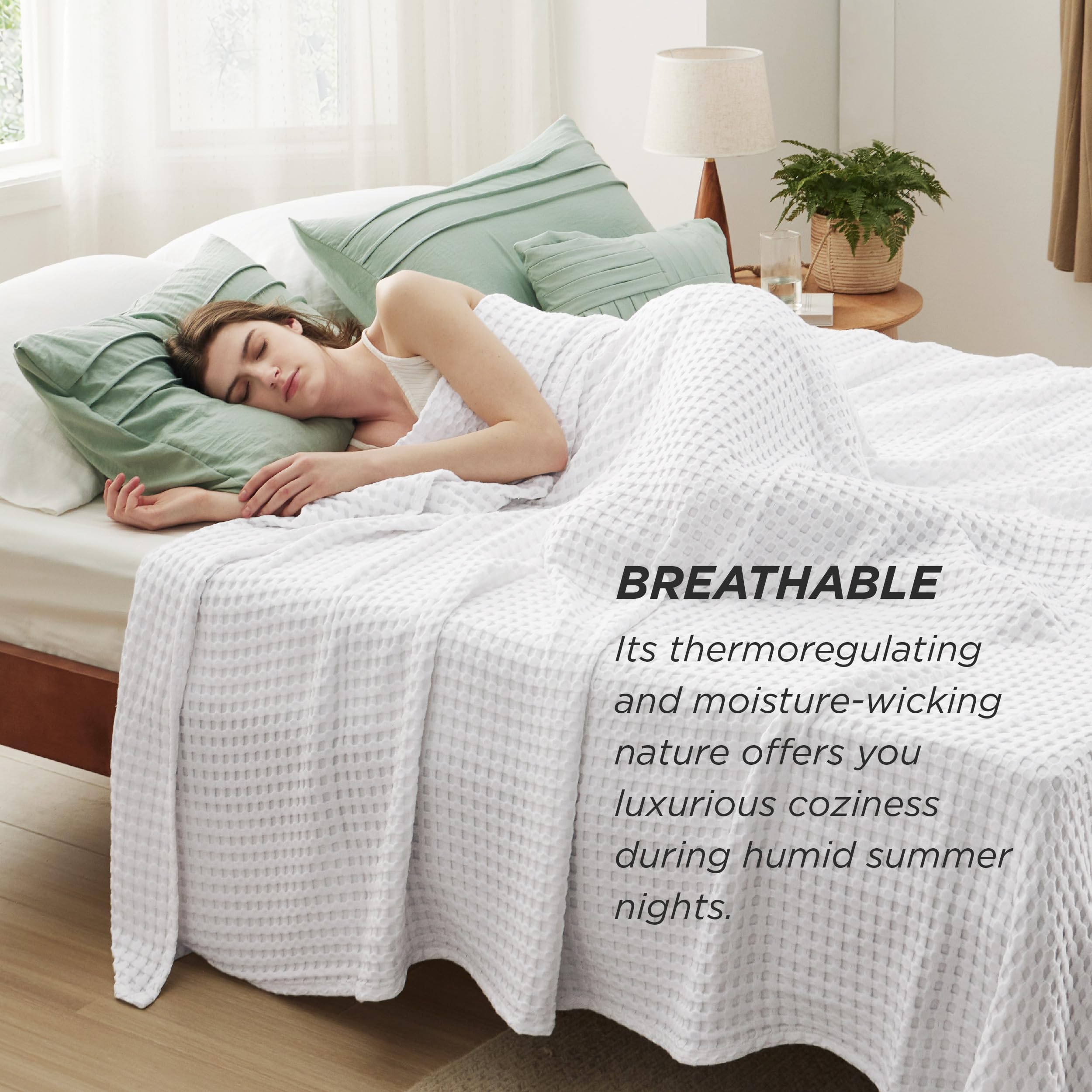 Foto 7 pulgar | Manta Bedsure Cooling De Algodón Con Forma De Gofre, Tamaño Queen, Color Blanco - Venta Internacional.
