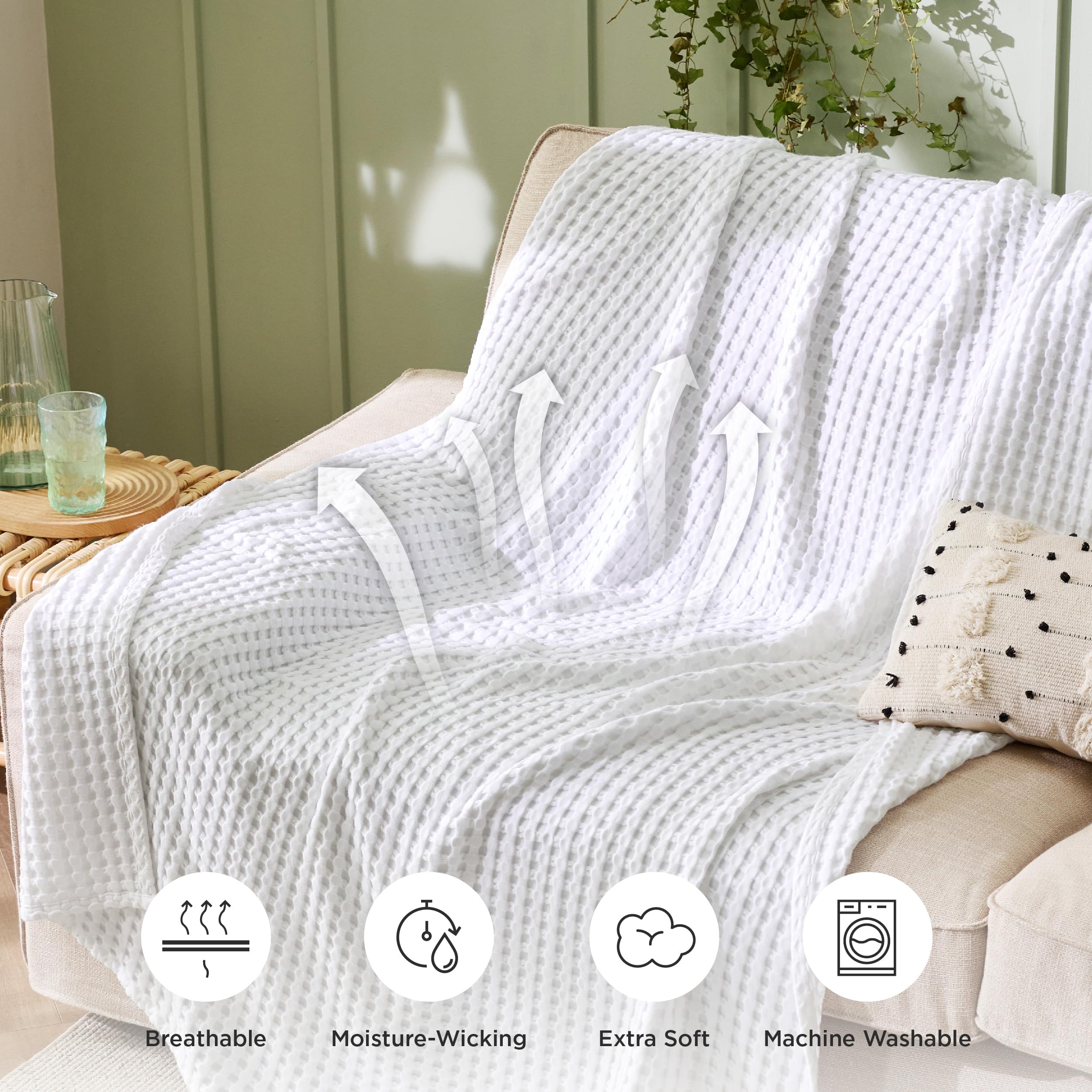 Foto 7 | Manta Bedsure Cooling De Algodón Con Forma De Gofre, Tamaño Queen, Color Blanco - Venta Internacional.