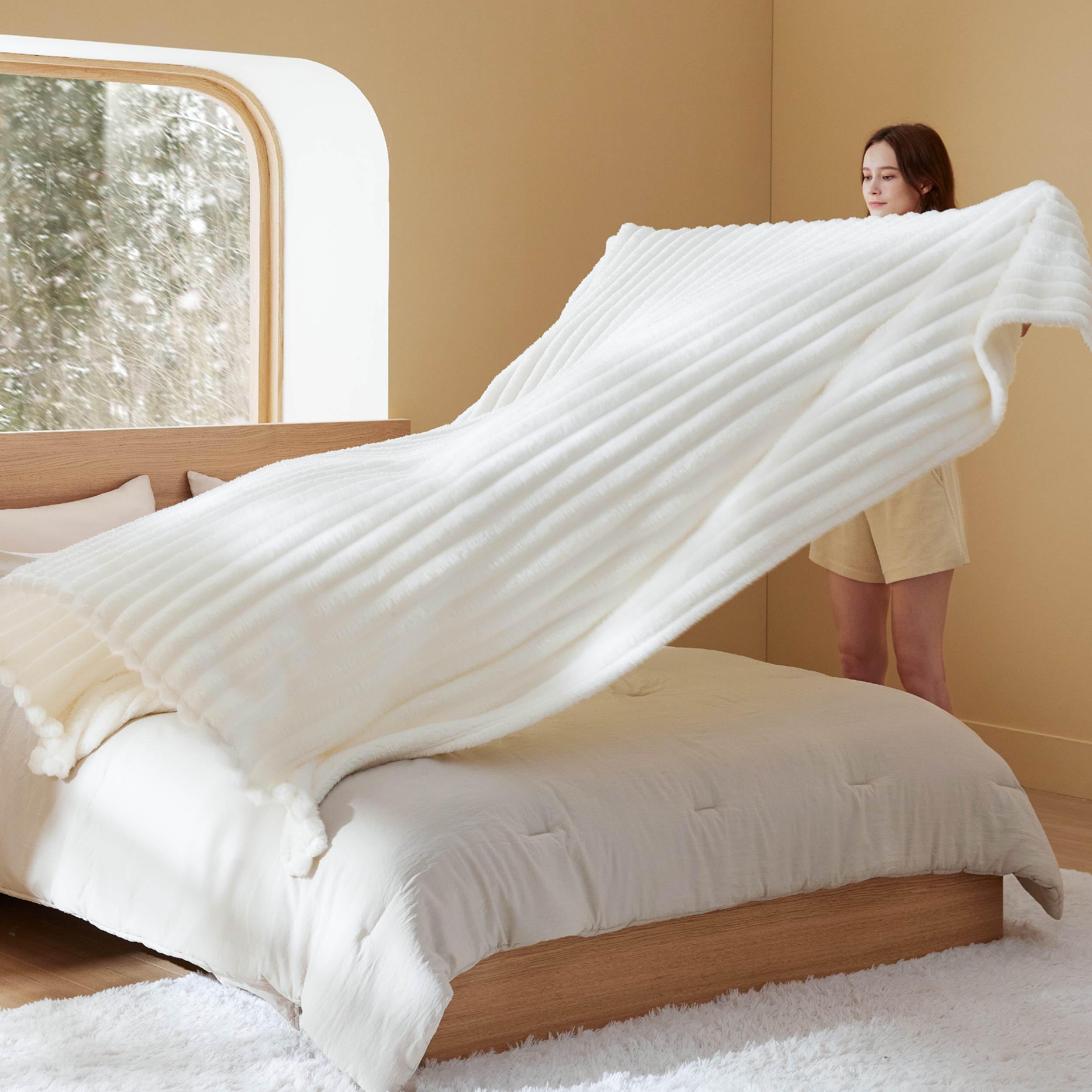 Foto 6 pulgar | Manta De Cama Para Cama, Tamaño King, Supersuave Y Acogedora, De Forro Polar, Color Blanco - Venta Internacional.