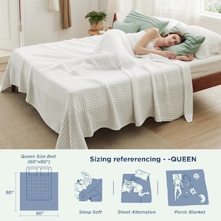 Foto 4 | Manta Bedsure De Algodón Refrescante Con Forma De Gofre, Tamaño Queen, Color Azul Niebla - Venta Internacional.