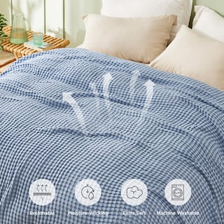 Foto 6 | Manta Bedsure De Algodón Refrescante Con Forma De Gofre, Tamaño Queen, Color Azul Niebla - Venta Internacional.