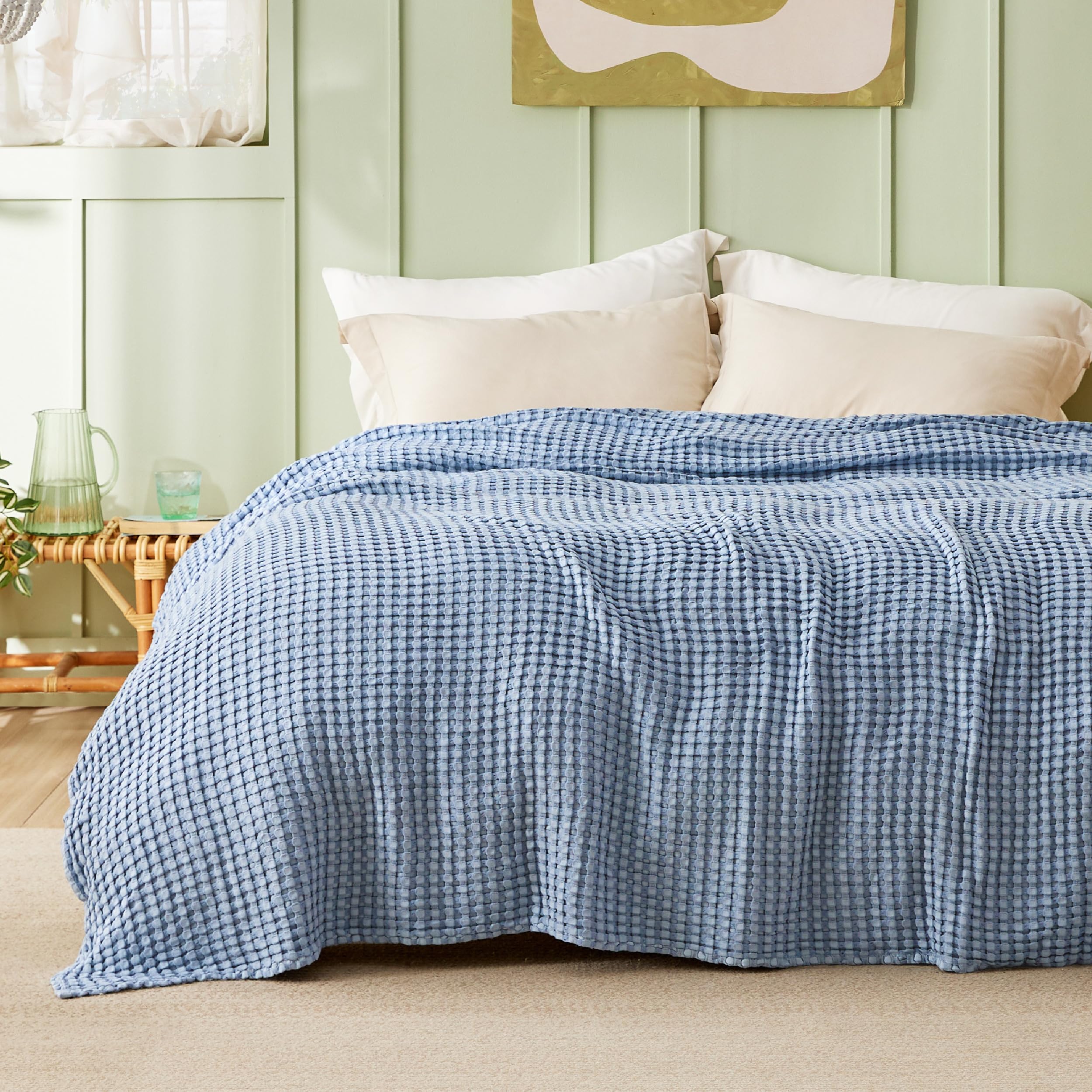 Foto 7 | Manta Bedsure De Algodón Refrescante Con Forma De Gofre, Tamaño Queen, Color Azul Niebla - Venta Internacional.